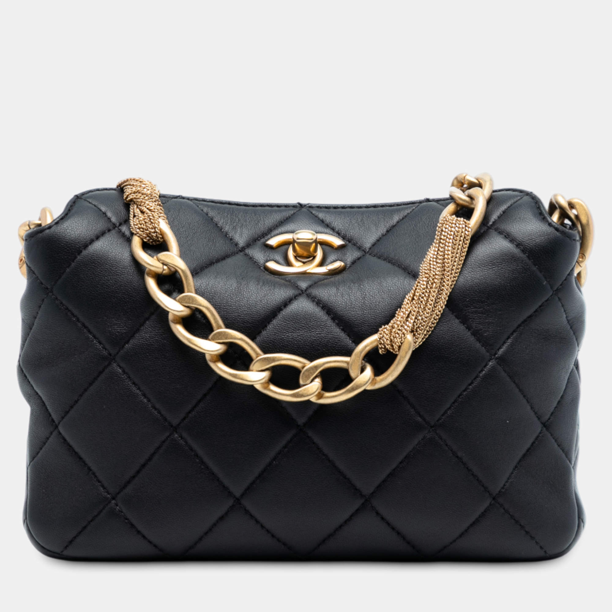 Pre Owned حقيبة كتف سلسلة شانيل ضفائر CC سوداء جلد حملان