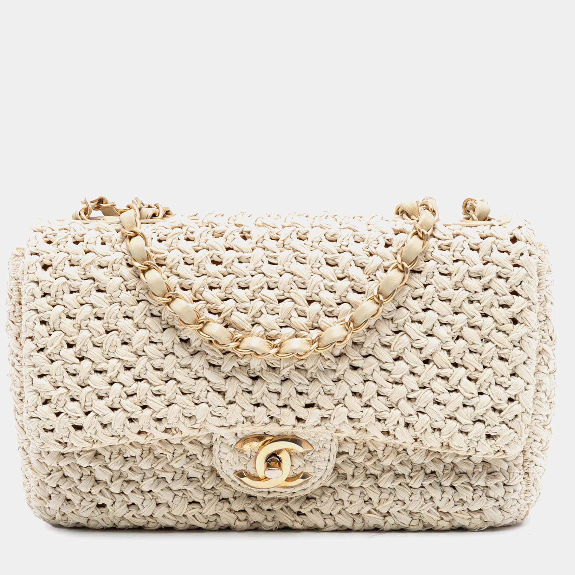 مملوكة مسبقًا Chanel Brown Medium Classic Raffia Crochet Single Flap