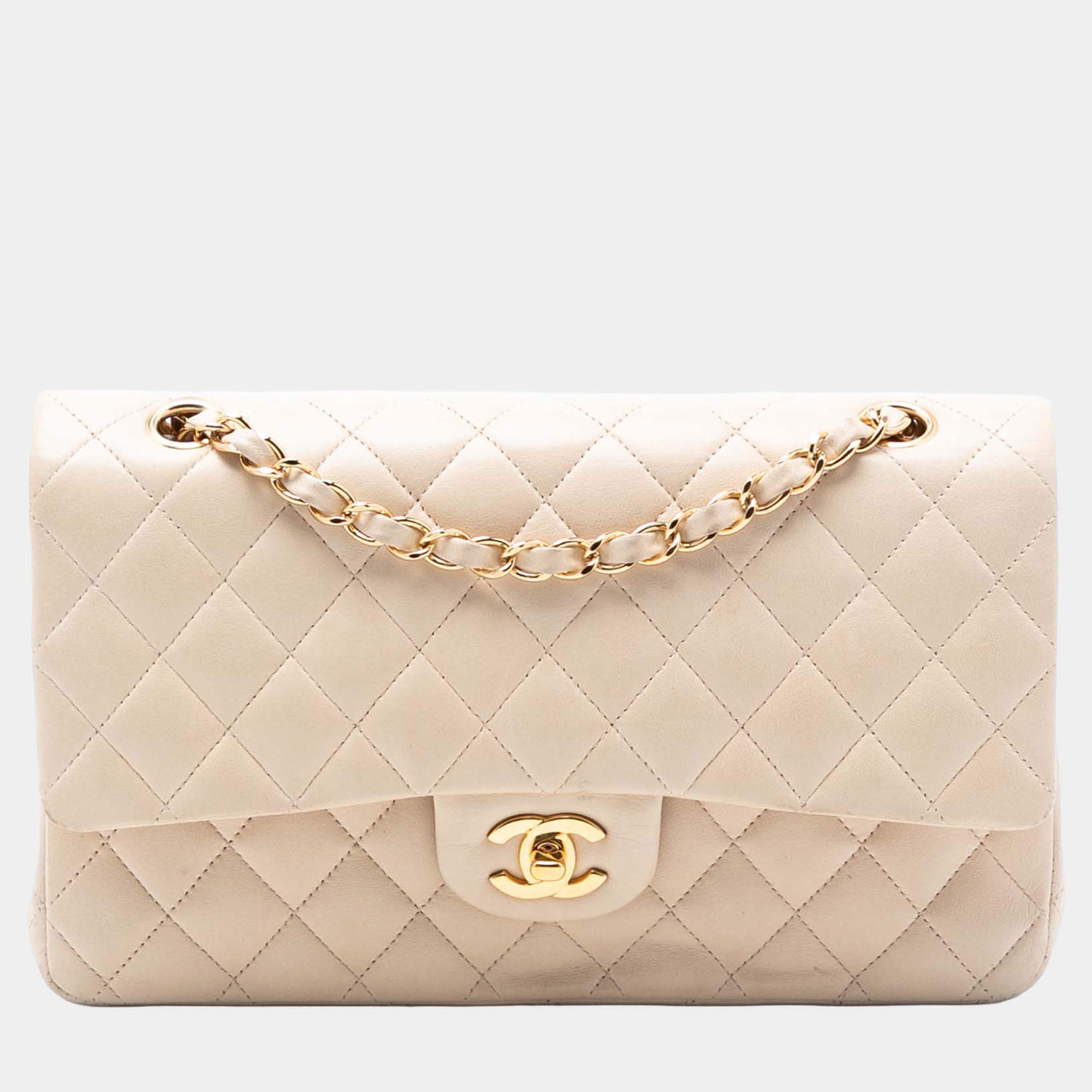 Pre Owned Chanel Brown Medium Classic Lambskin Double Flap