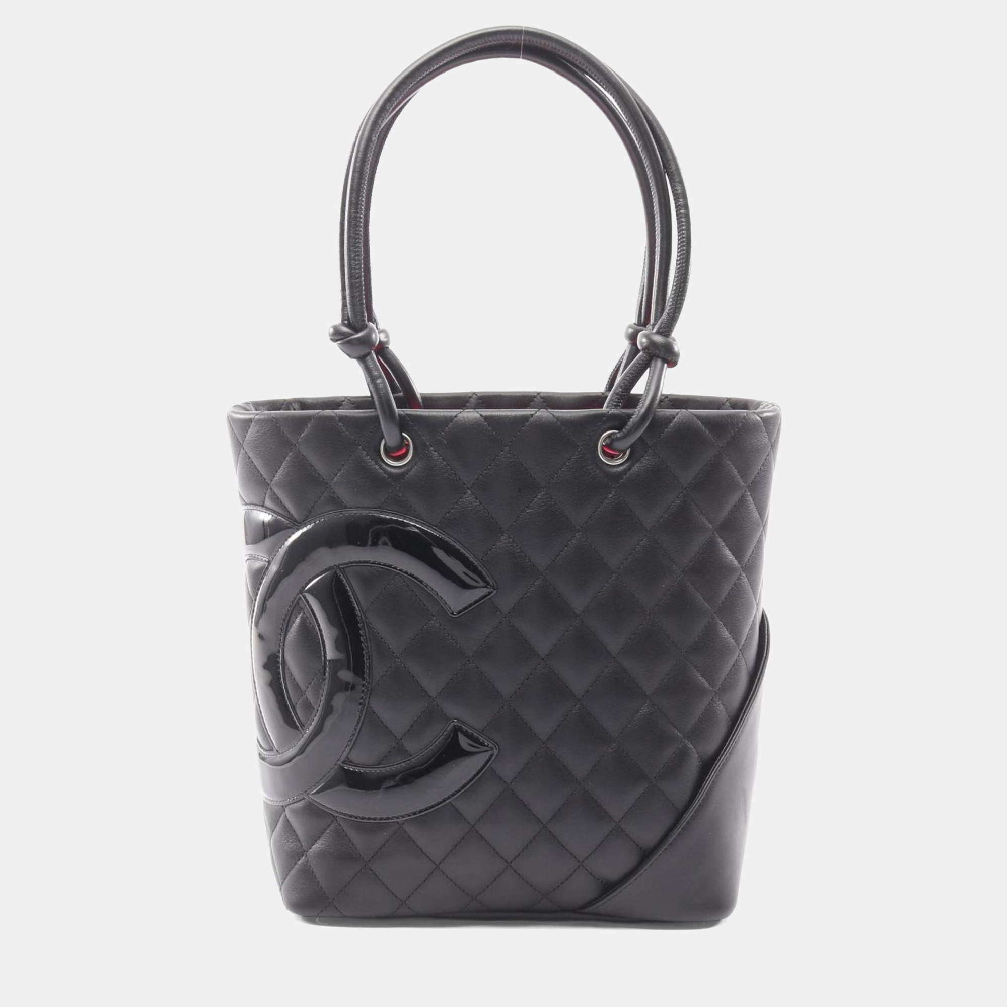 Pre Owned Chanel Cambon Medium Tote Bag Leather Black