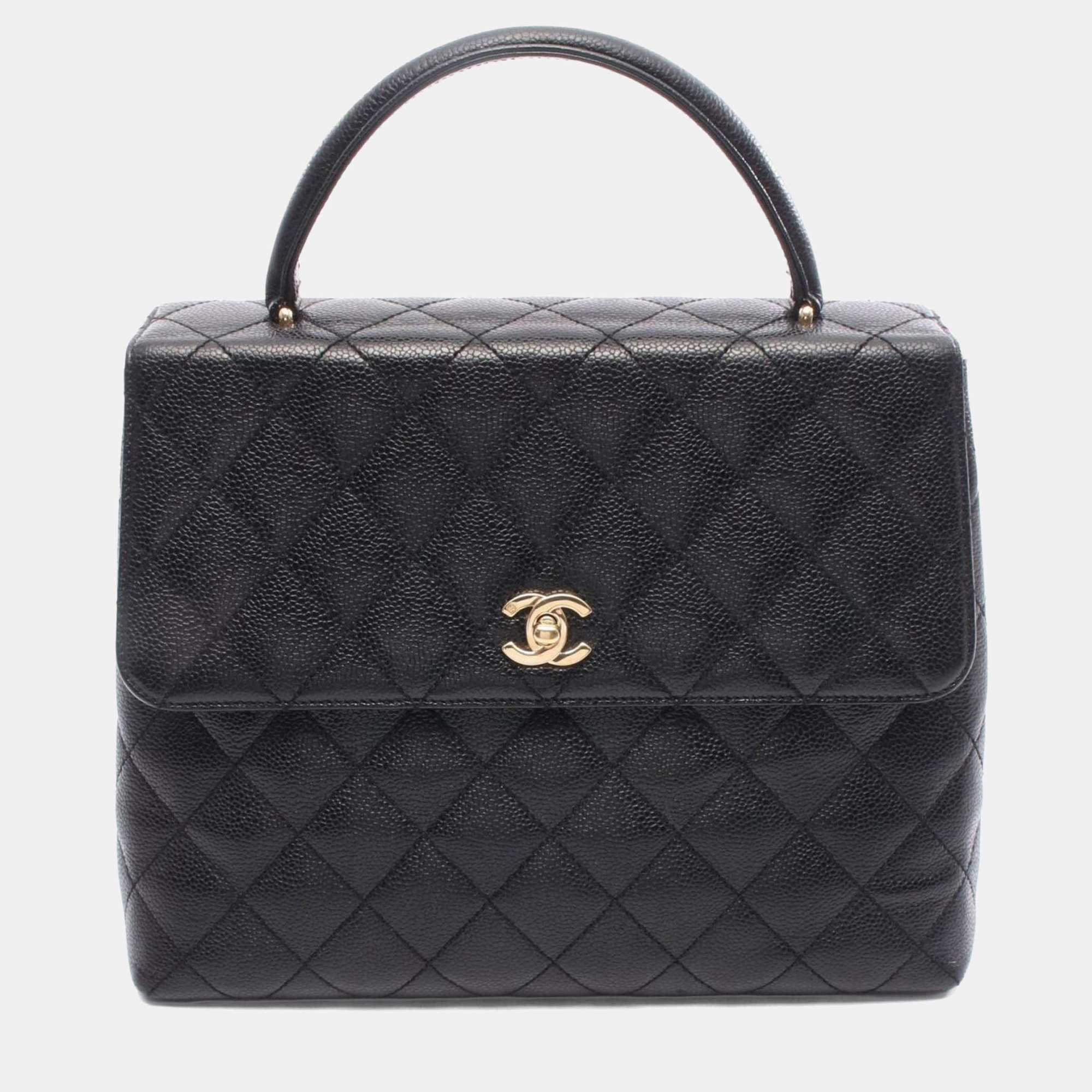Pre Owned Chanel Matelasse Handbag In Caviar Grained Calfskin Black