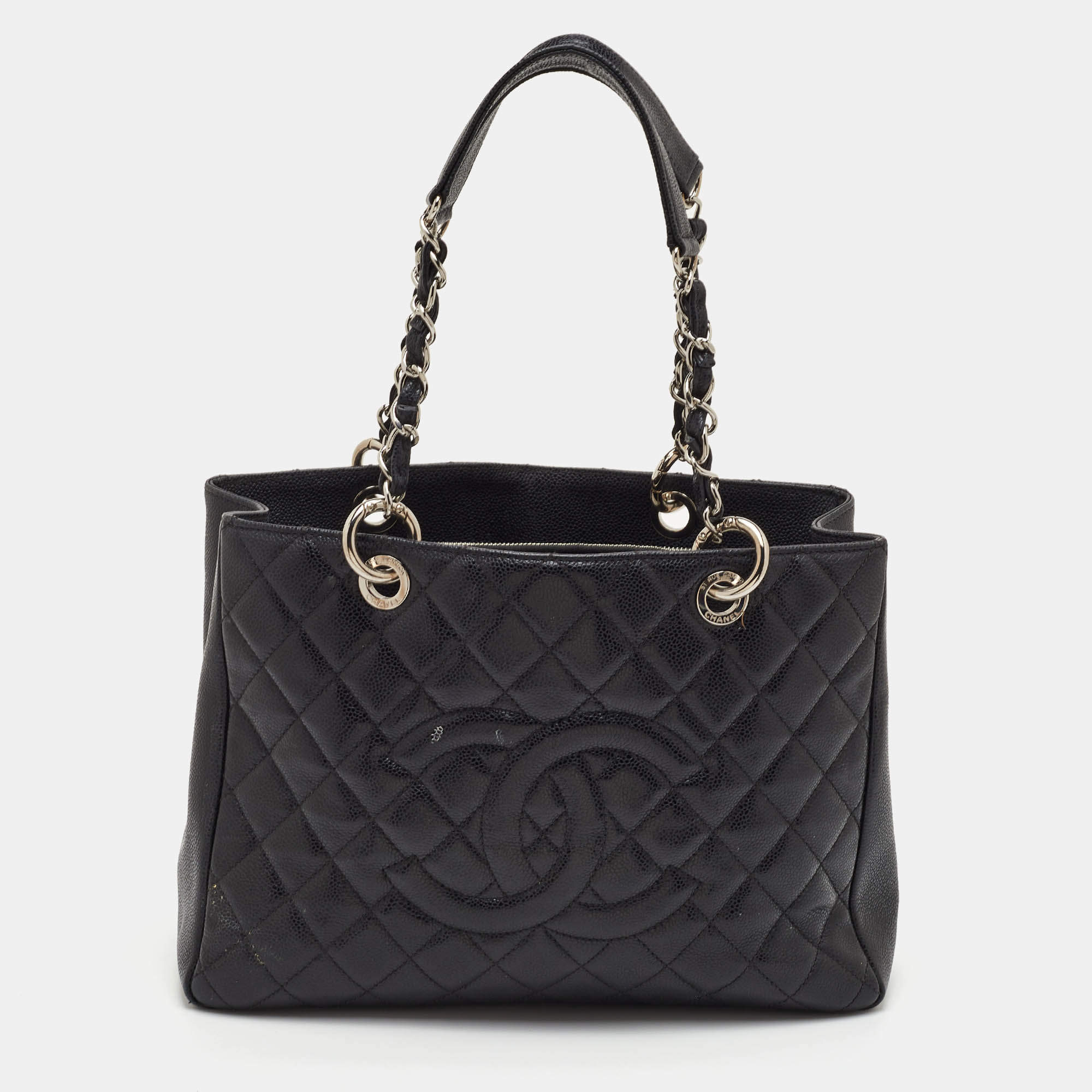 Pre Owned Chanel Black Quilted Caviar Leather GST Shopper Tote