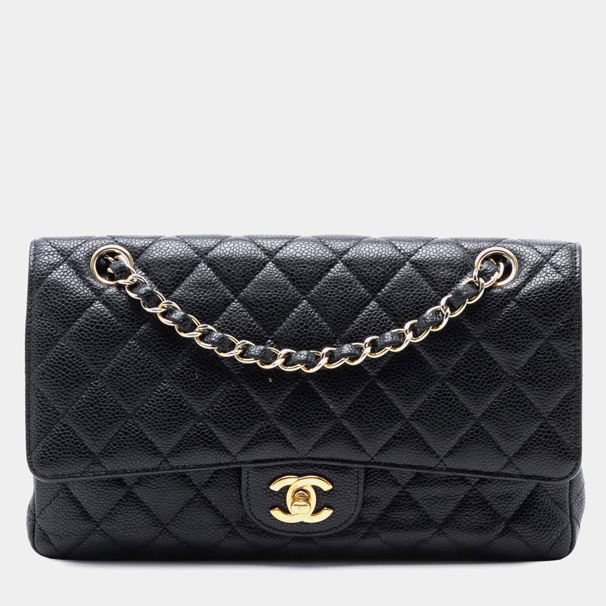 Pre Owned Chanel Black Medium Classic Caviar Double Flap