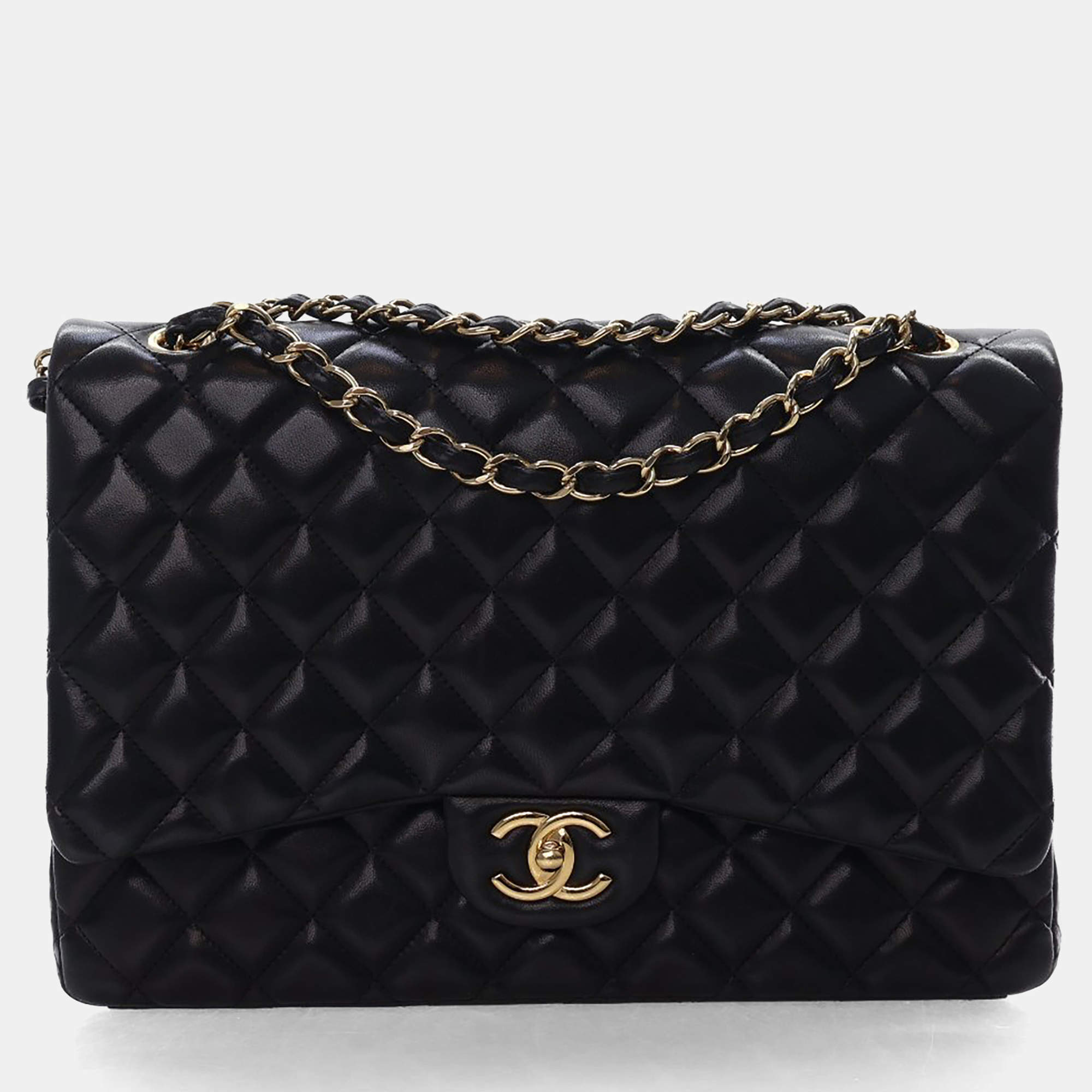 Pre Owned Chanel Maxi Black Lambskin Classic Double Flap Bag