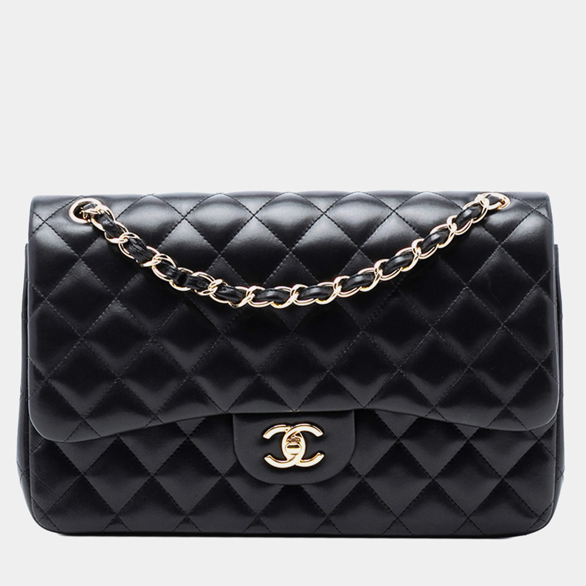 Pre Owned Chanel Black Jumbo Classic Lambskin Double Flap