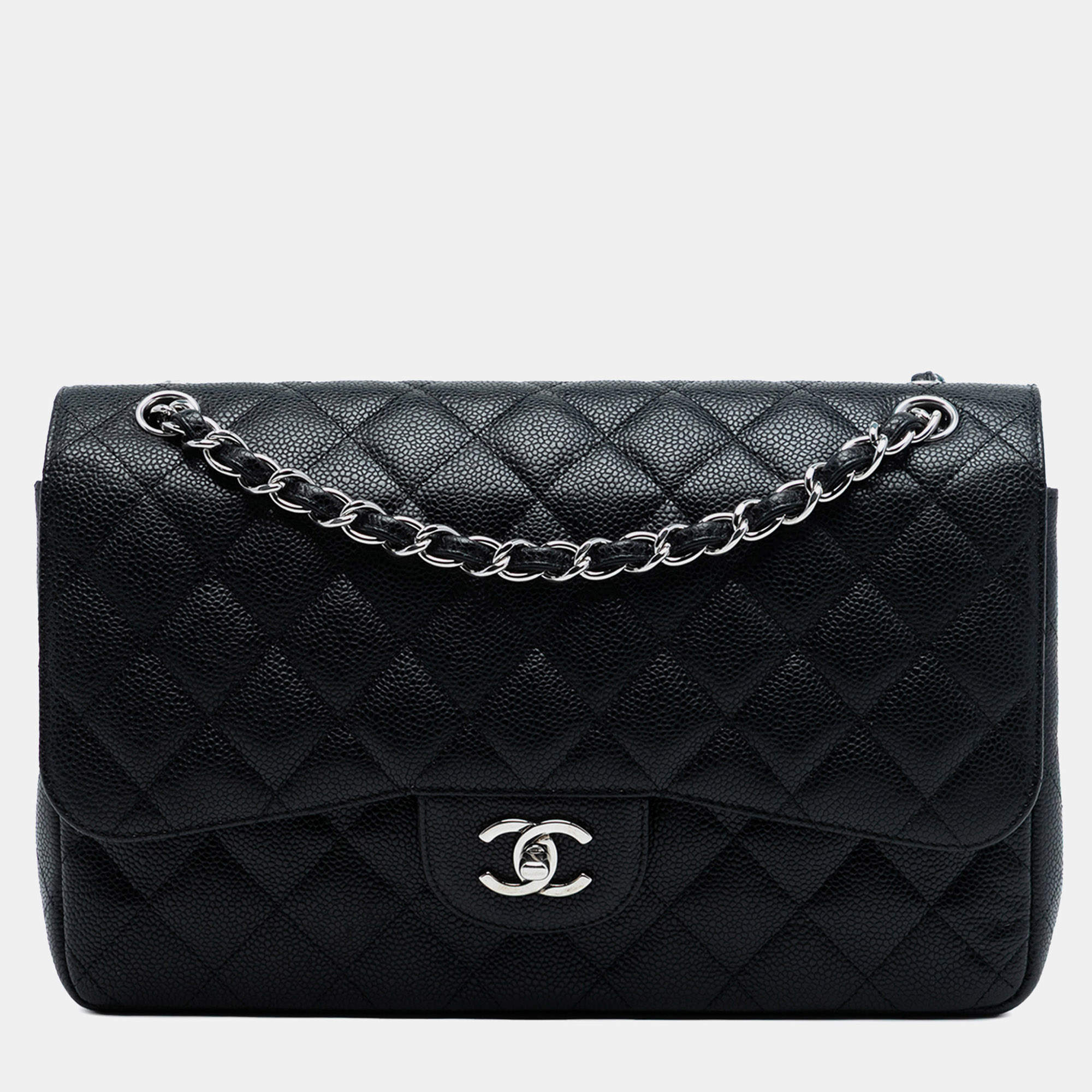 Pre Owned Chanel Black Jumbo Classic Caviar Double Flap