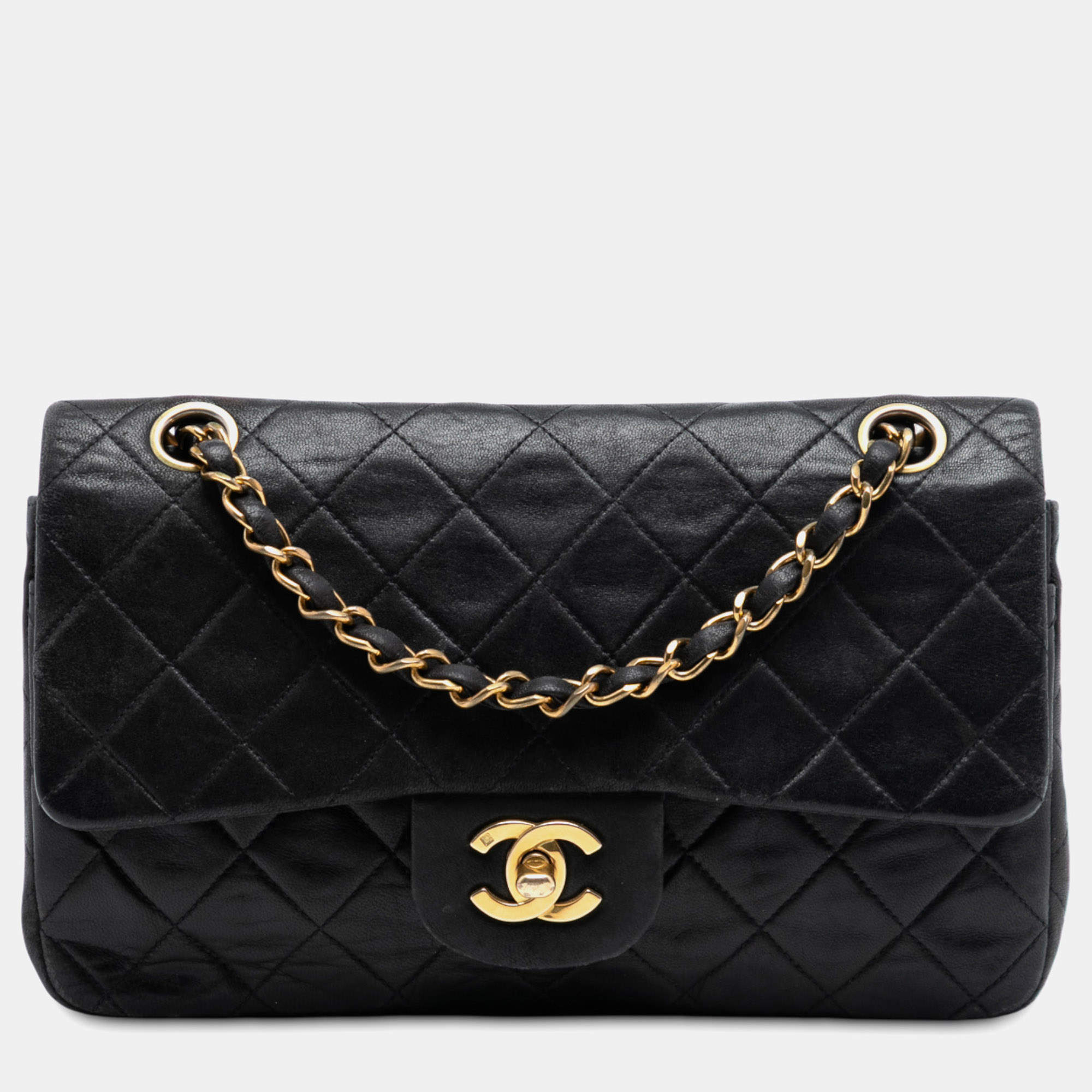 Pre Owned Chanel Black Medium Classic Lambskin Double Flap