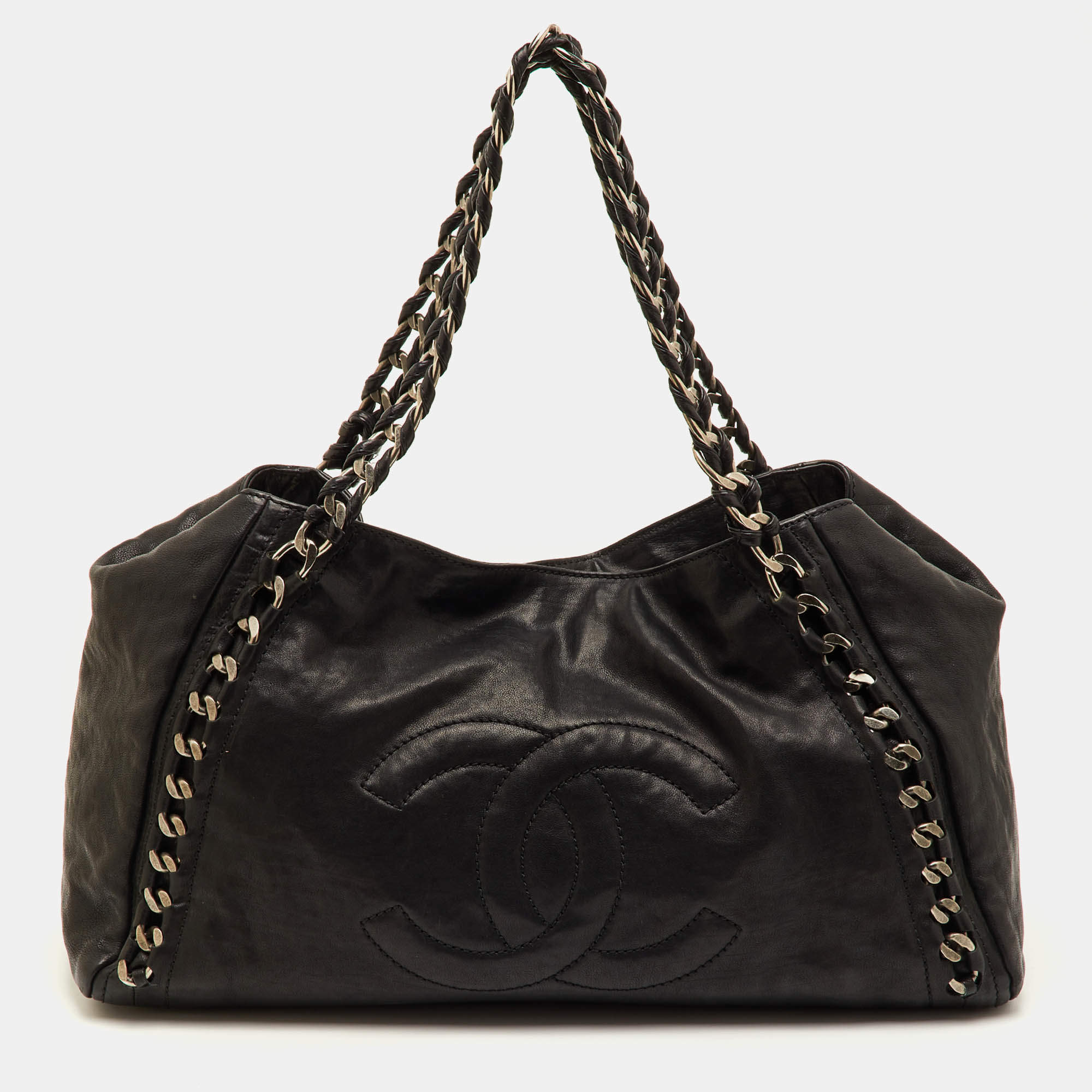 Pre Owned حقيبة تسوق شانيل مودرن إيست ويست جلد أسود سلسلة اليد