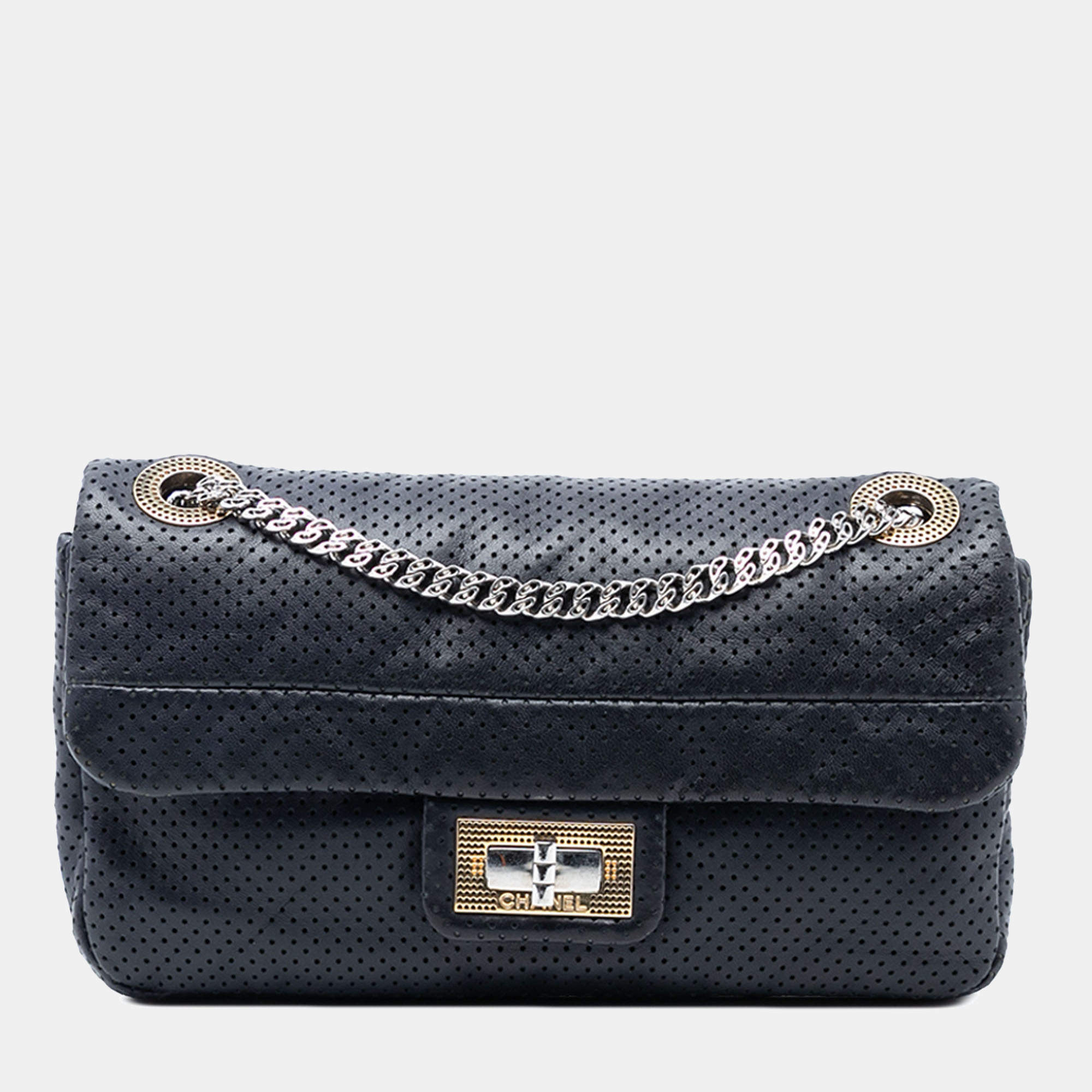 مملوكة مسبقًا Chanel Black Small Reissue Perforated Calfskin Drill Flap