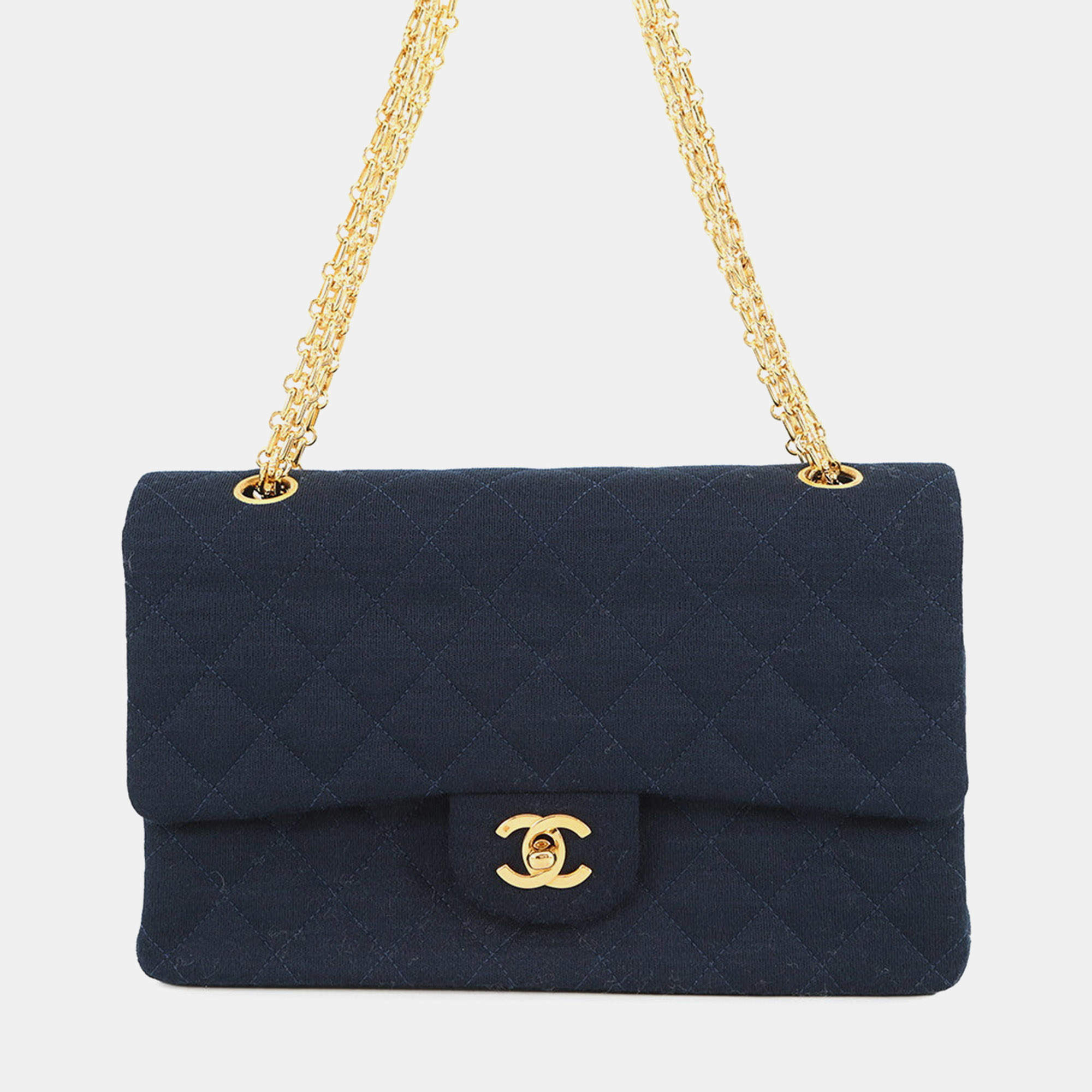 Pre Owned حقيبة كتف شانيل ماتيلاسي قطن جيرسي أزرق بحجم 25