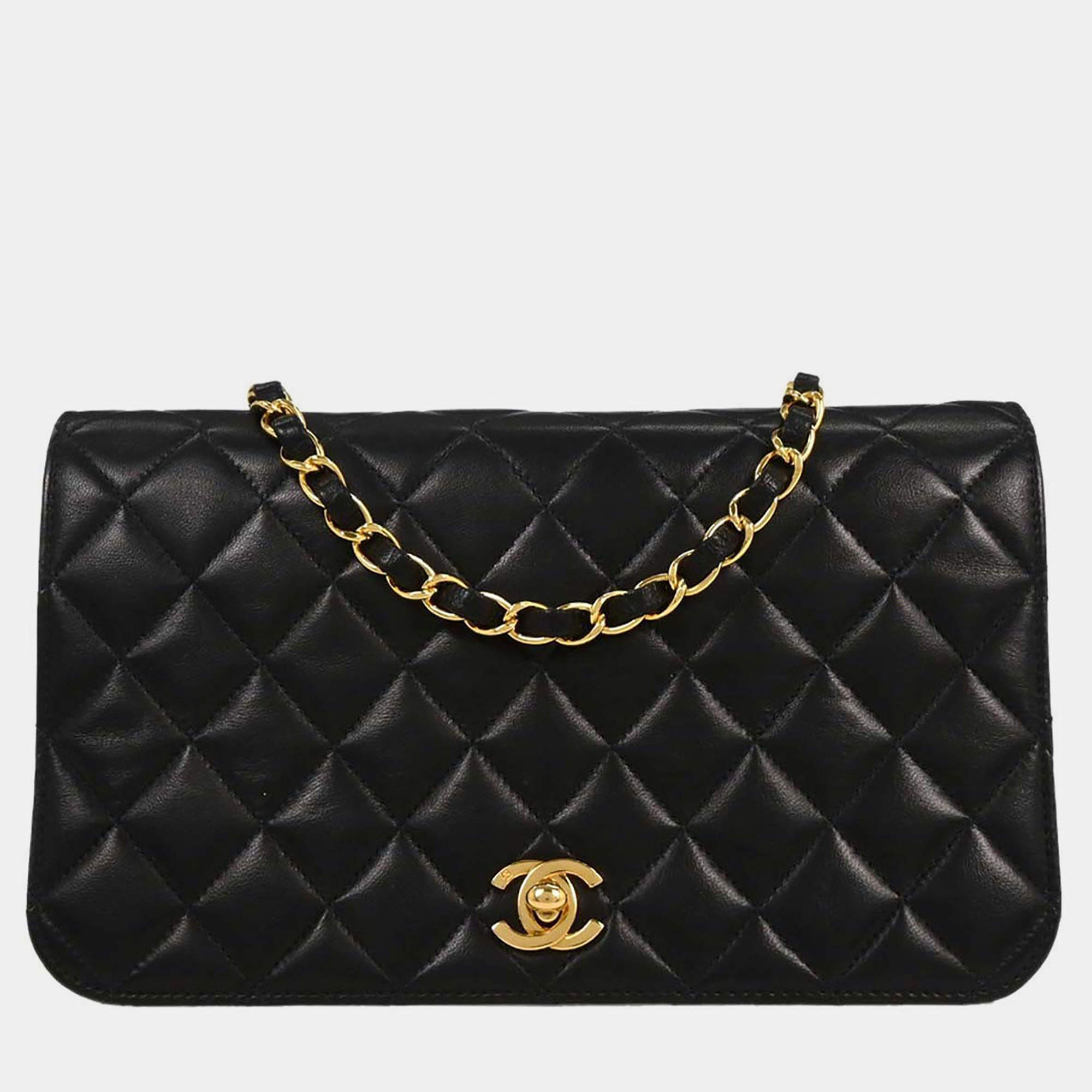 Pre Owned حقيبة كتف شانيل شريط قفل صغير جلد حمل سوداء