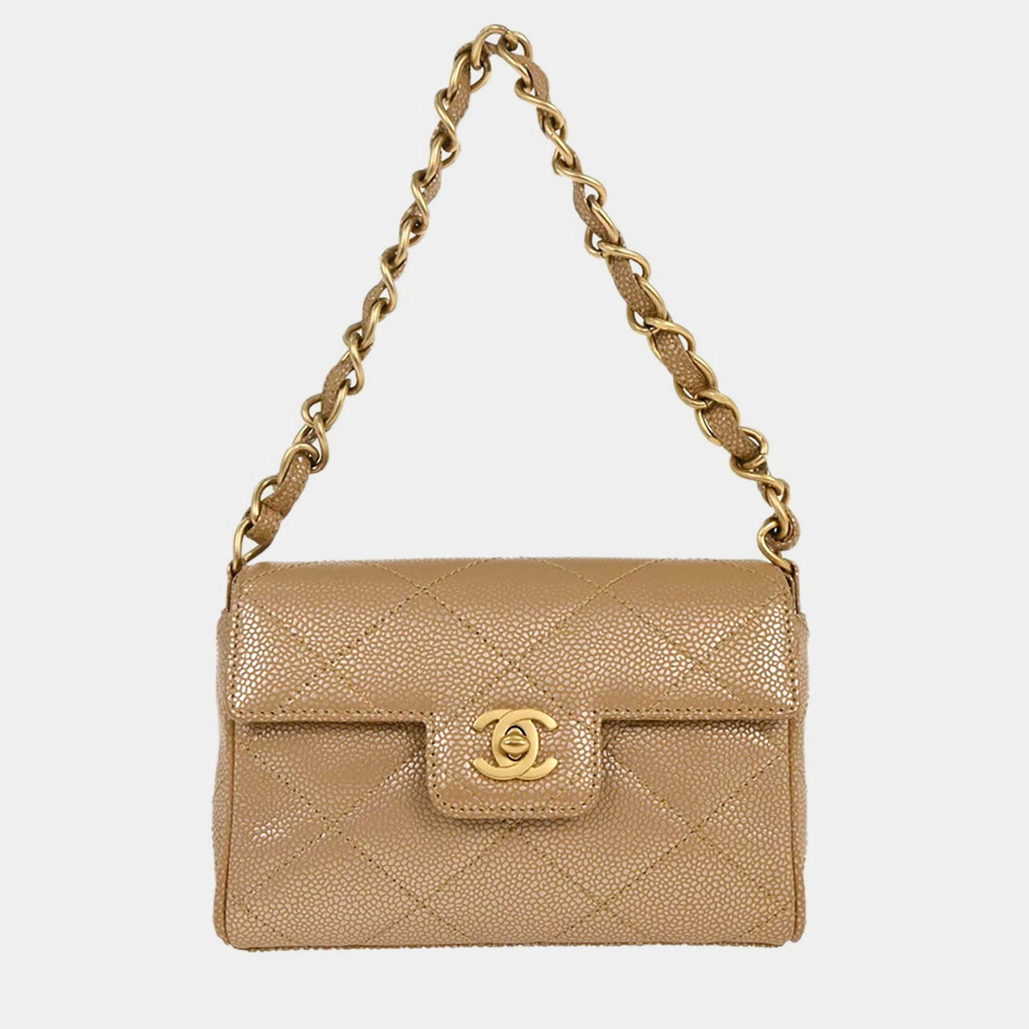 Pre Owned Chanel Beige Calfskin Handbag
