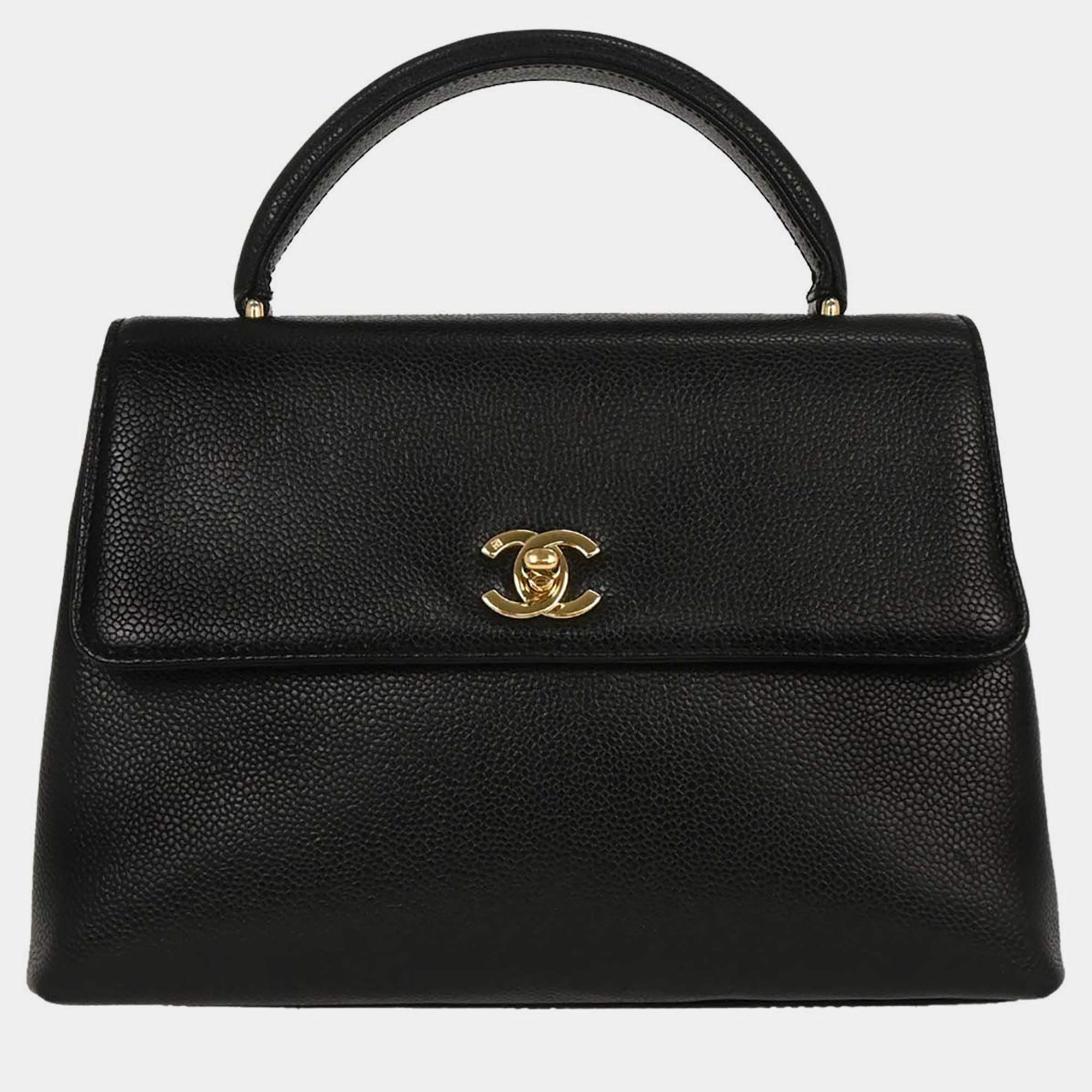 Pre Owned Chanel Black Calfskin Top Handle Handbag