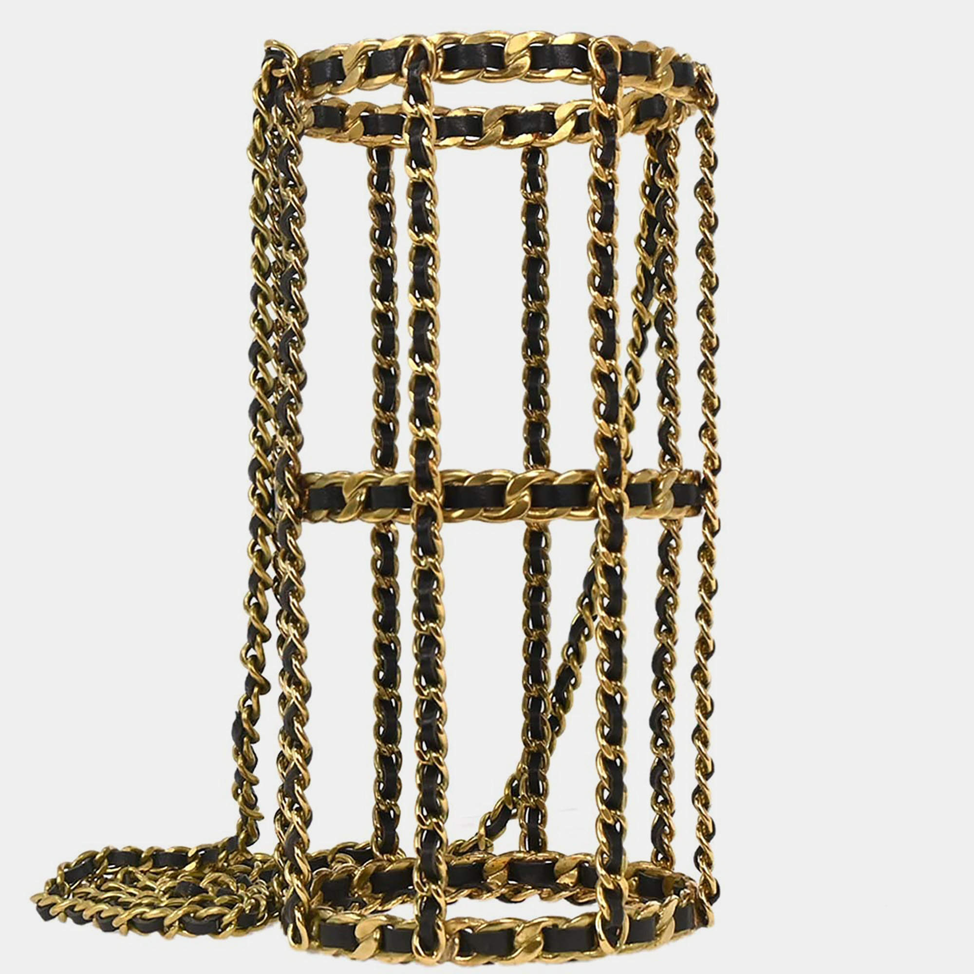 Pre Owned Chanel Gold Black Bottle Holder Shoulder Bag