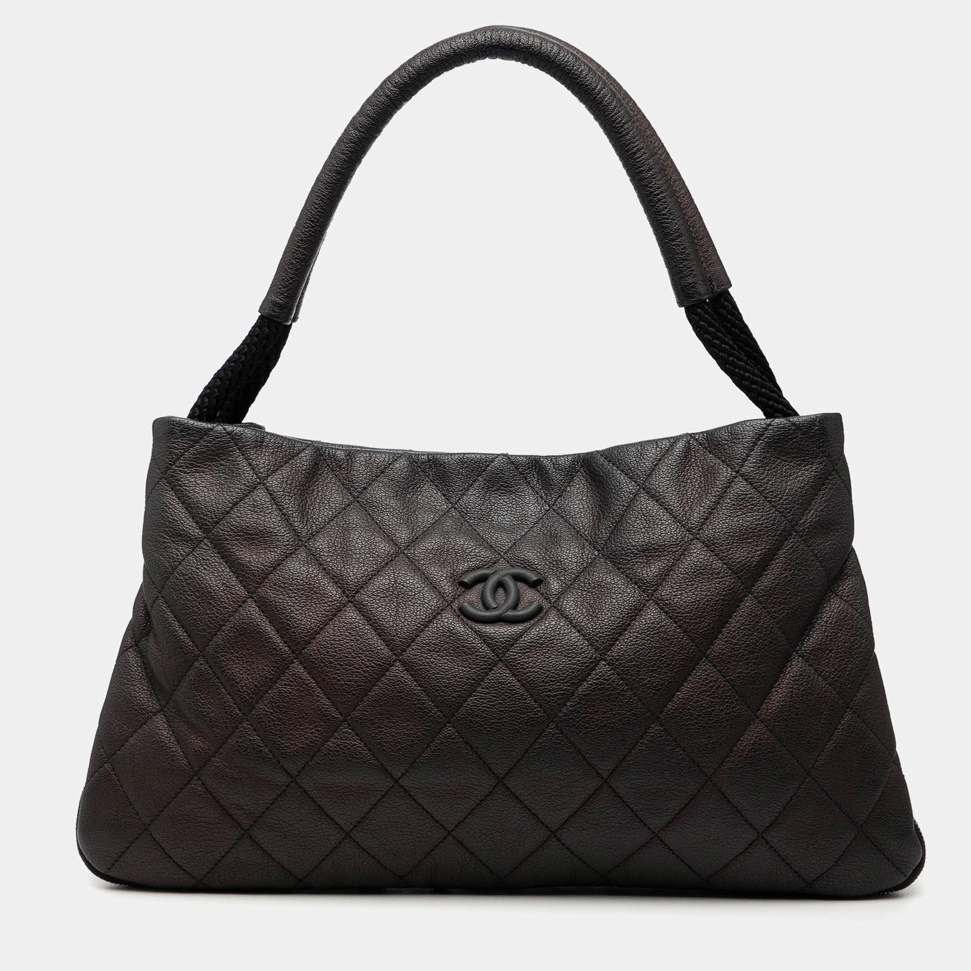 Pre Owned Chanel Black Medium Quilted Calfskin Yacht Expandable Zip Tote