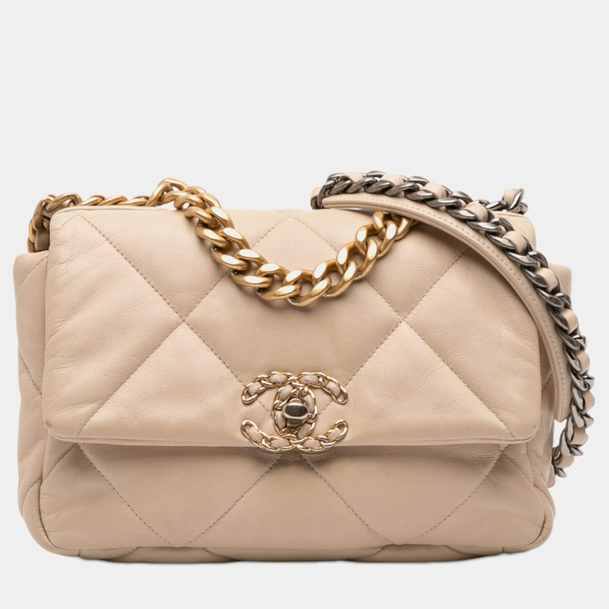 Pre Owned Chanel Brown Medium Lambskin 19 Flap