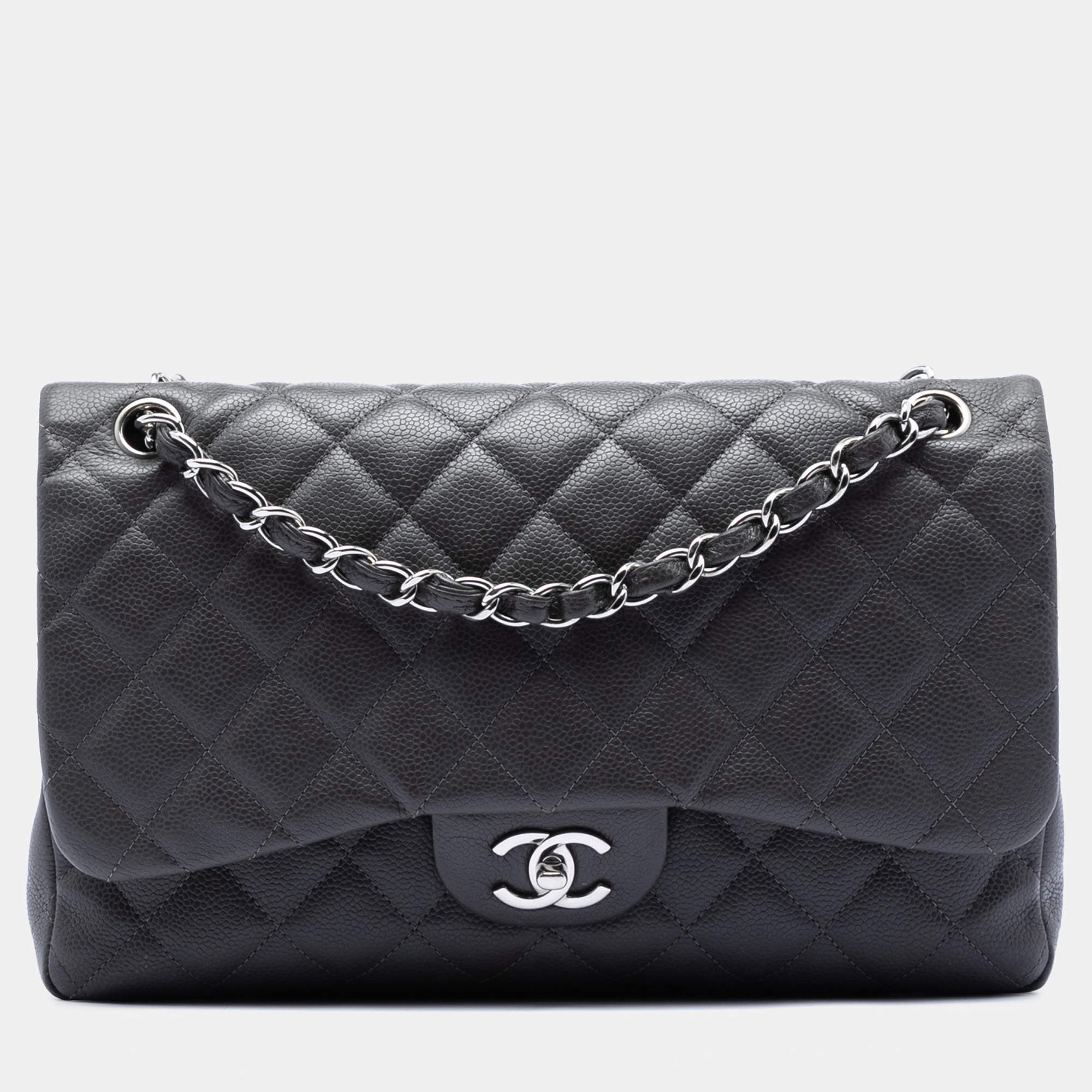Pre Owned Chanel Black Jumbo Classic Caviar Double Flap