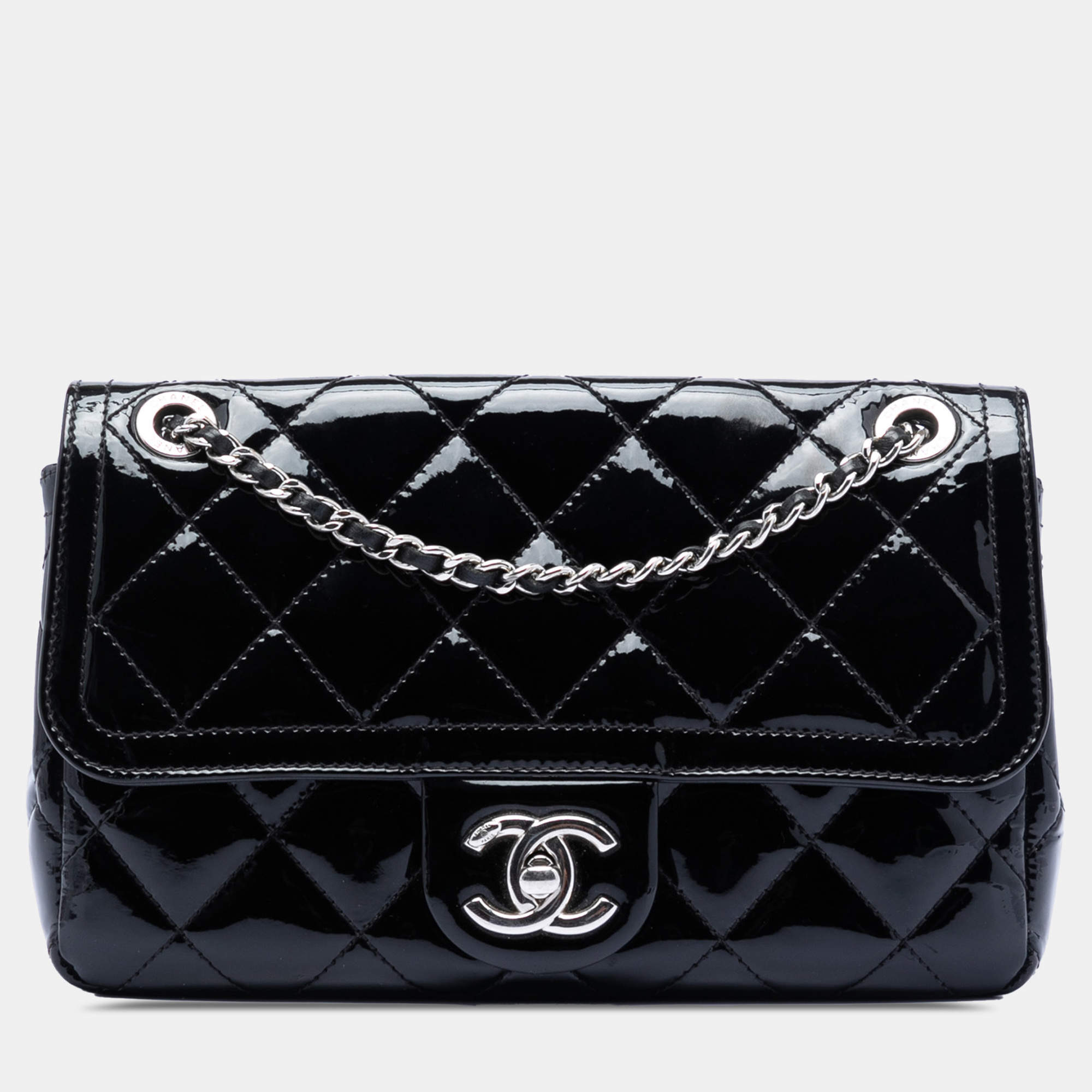 Pre Owned Chanel Black Small Quilted Patent Coco Shine Flap