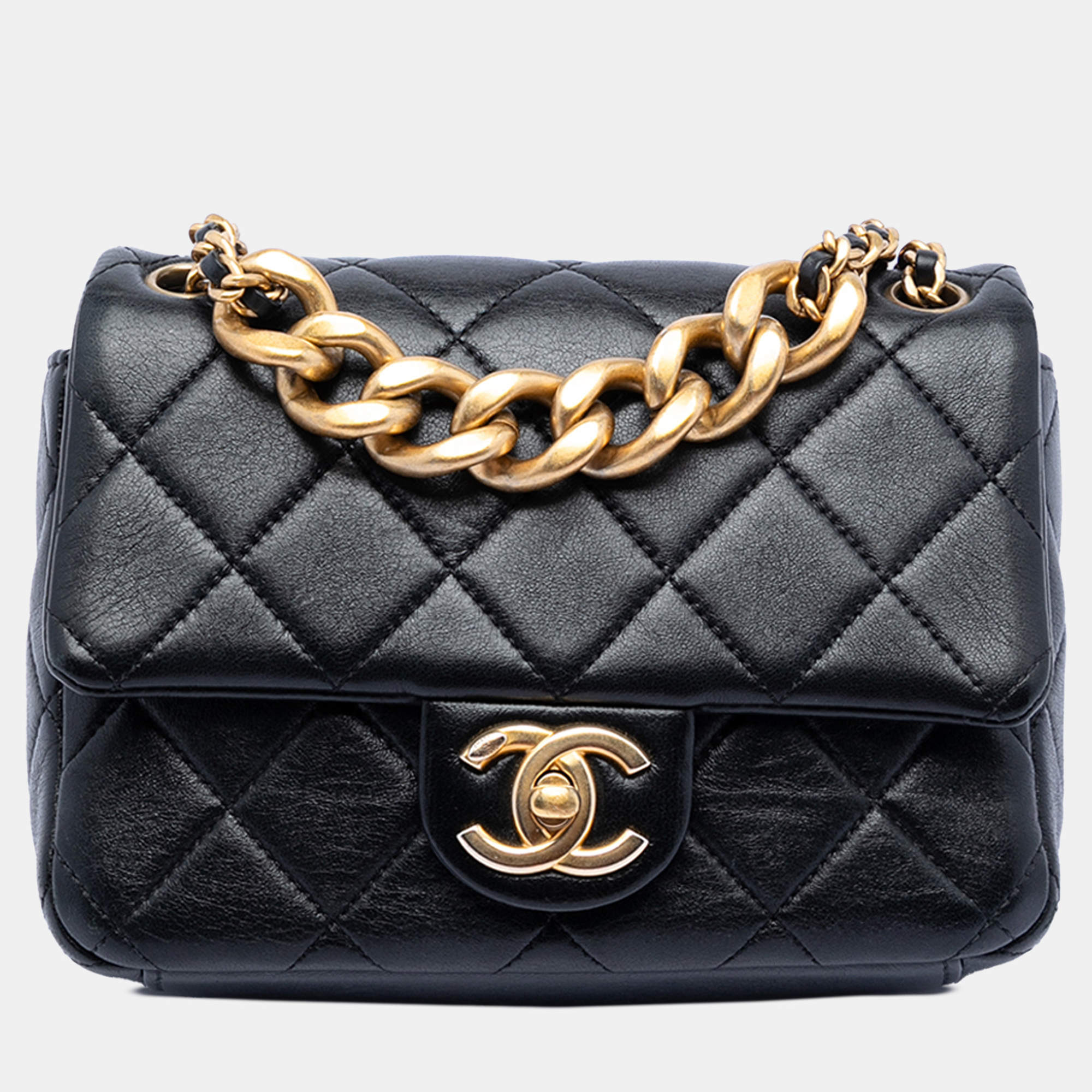 Pre Owned Chanel Black Mini CC Quilted Calfskin Multi Chain Single Flap