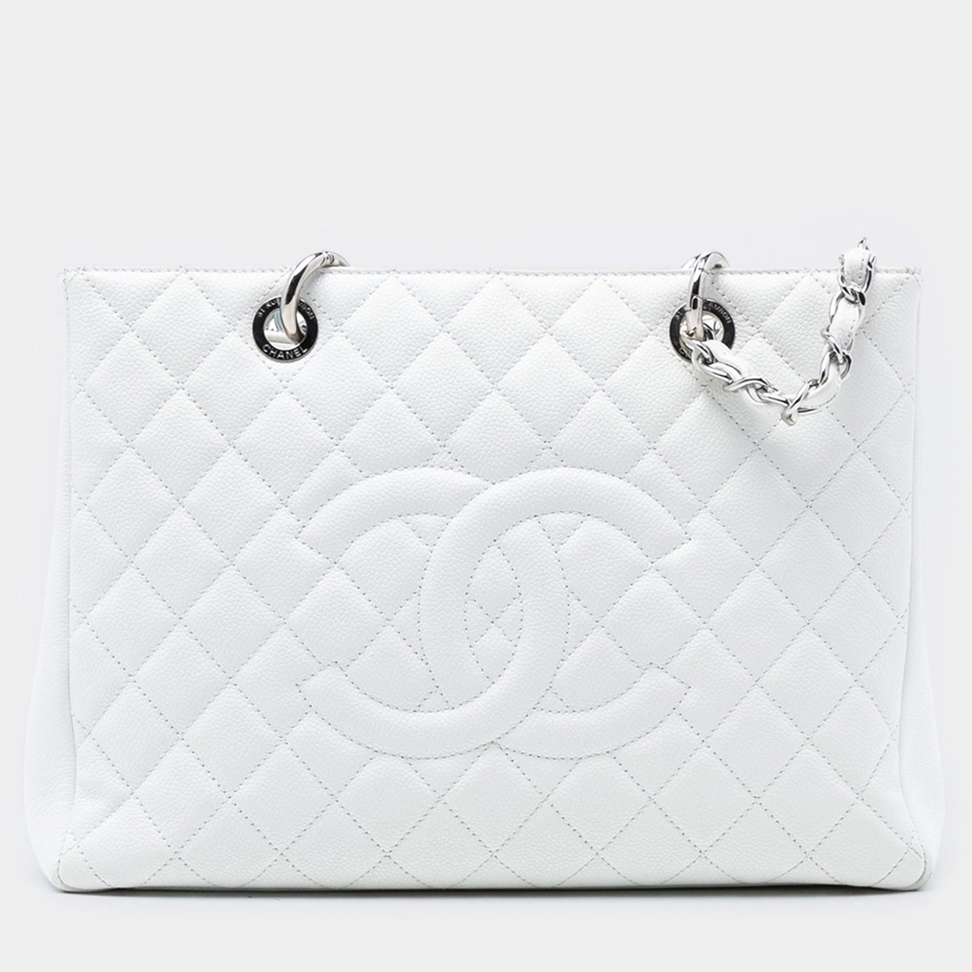 Pre Owned Chanel White Caviar Grand Shopping Tote