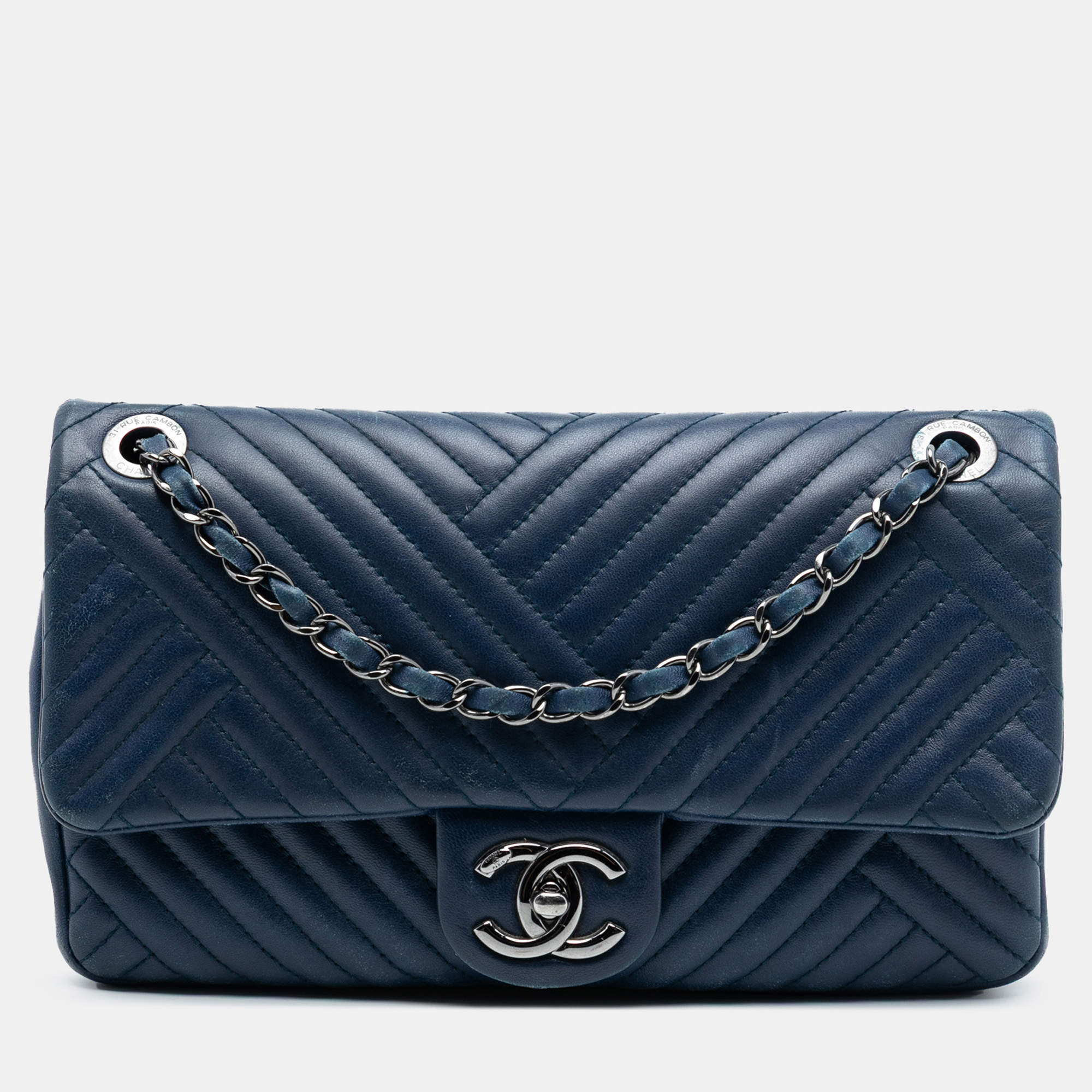 Pre Owned Chanel Blue Small Lambskin CC Crossing Flap