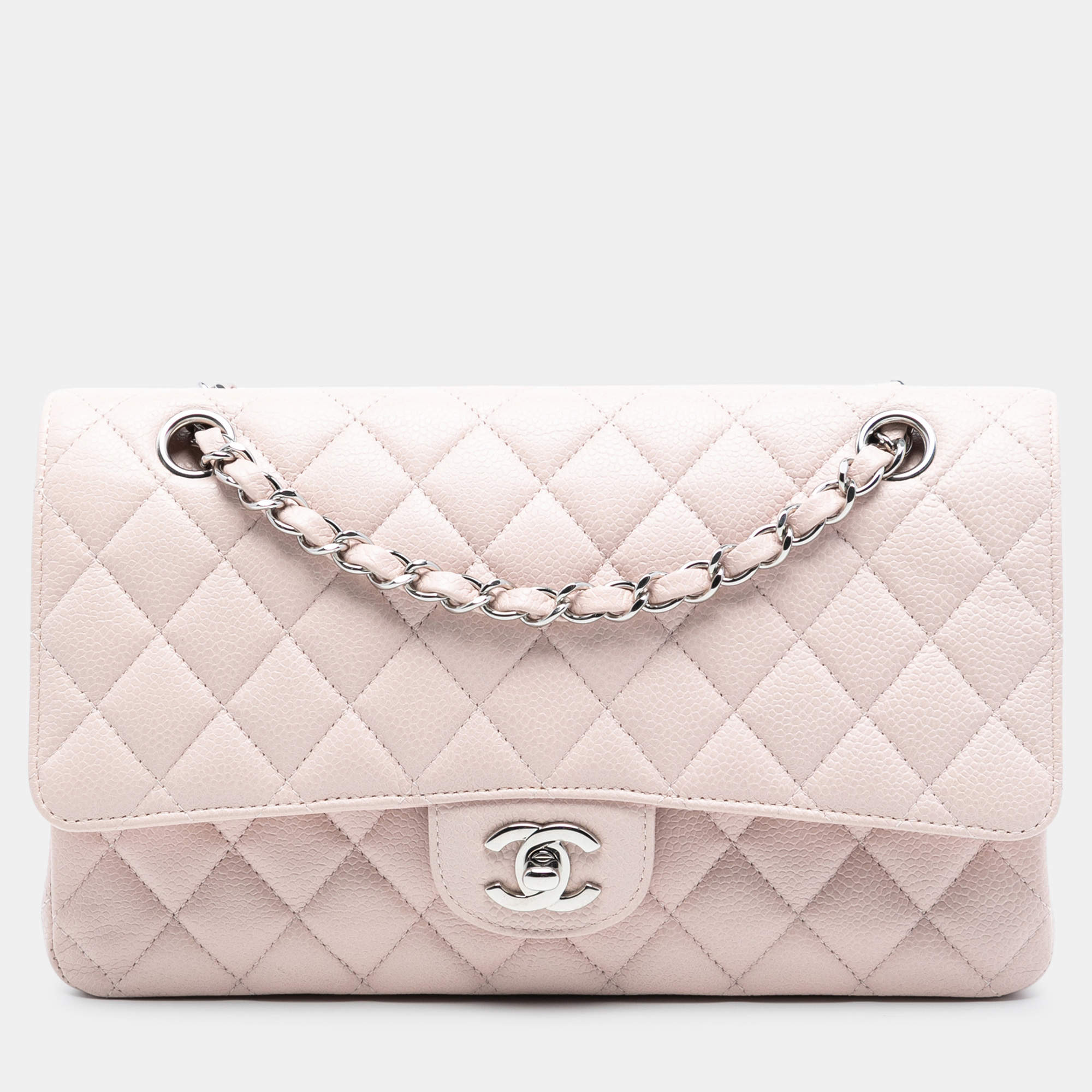 Pre Owned Chanel Pink Medium Classic Caviar Double Flap