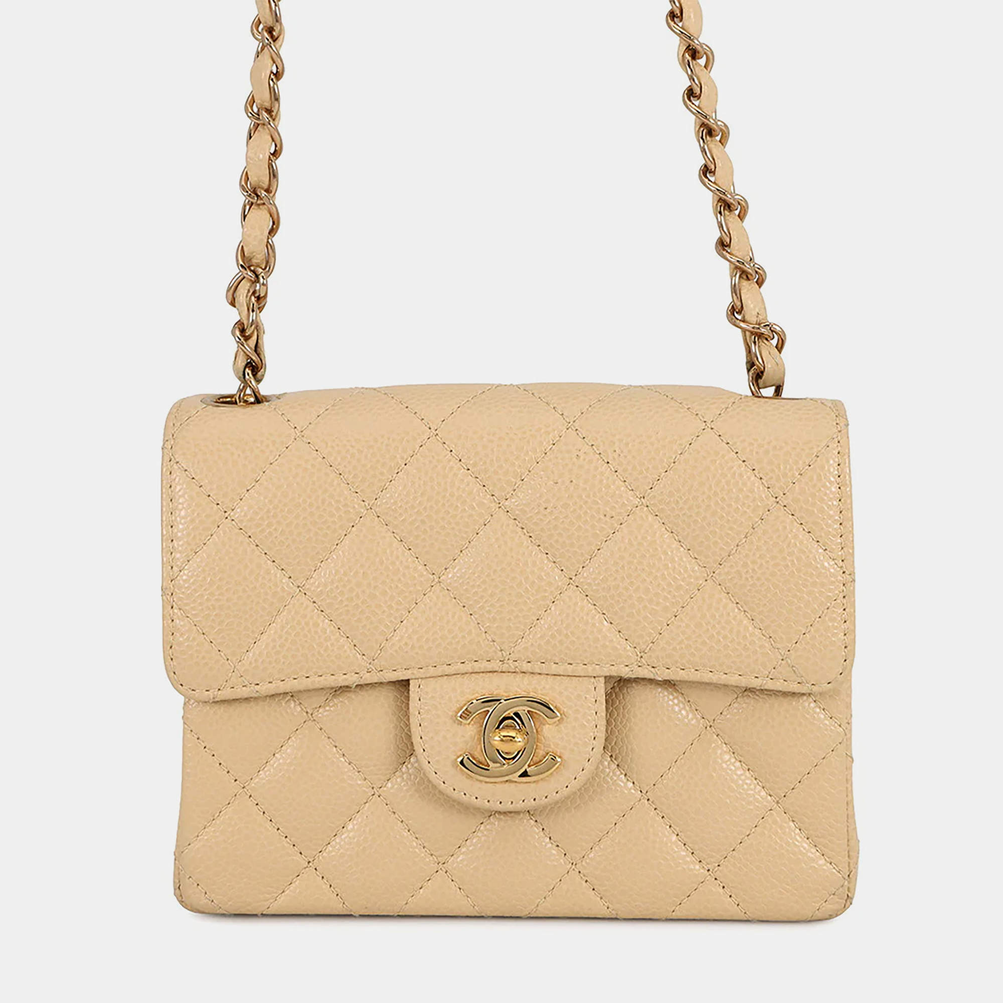 مملوكة مسبقًا Chanel Matelasse Mini Beige Caviar Leather Chain Shoulder Bag