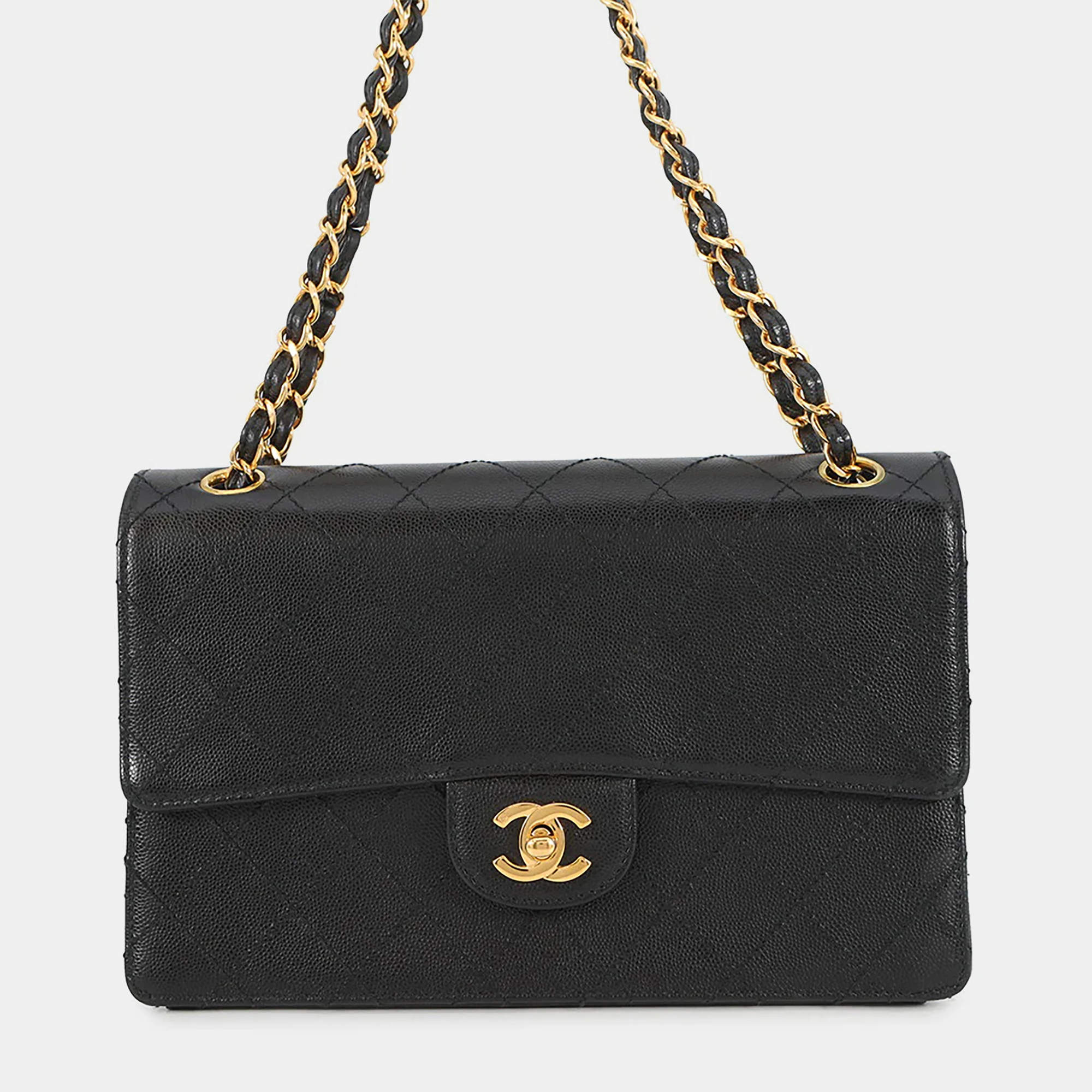 مملوكة مسبقًا Chanel Matelasse Black Caviar Leather Single Flap Chain shoulder Bag Size 25
