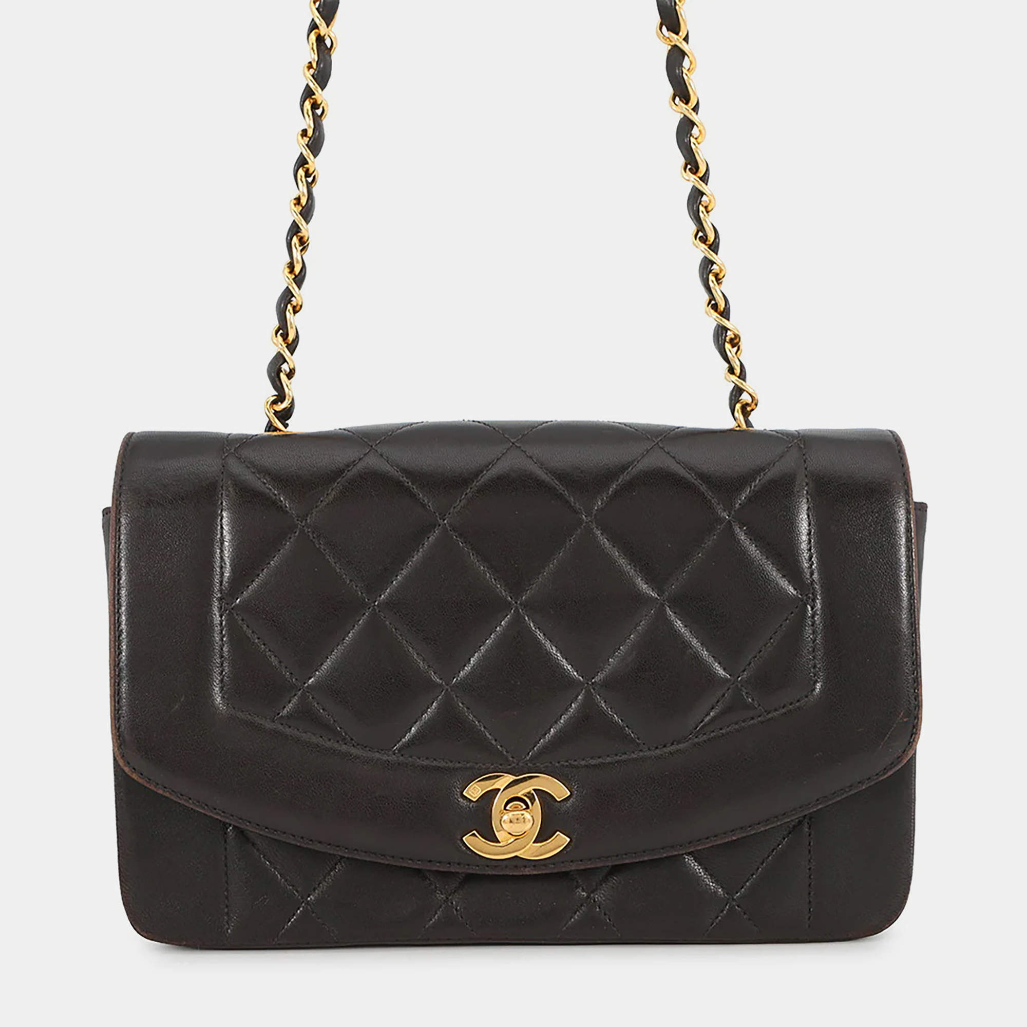 Pre Owned Chanel Diana 22 Black Lambskin Leather Shoulder Bag