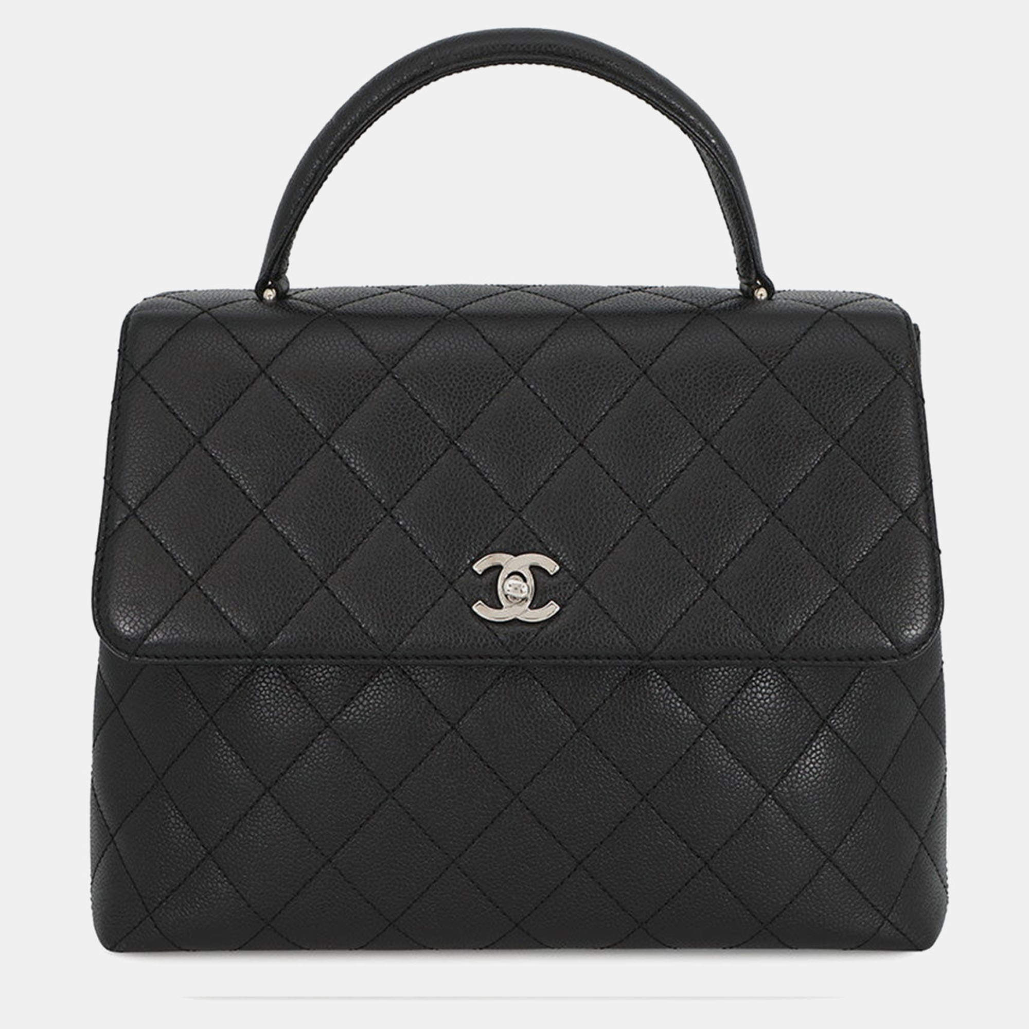 Pre Owned Chanel Matelasse Black Caviar Leather Top Handle Bag