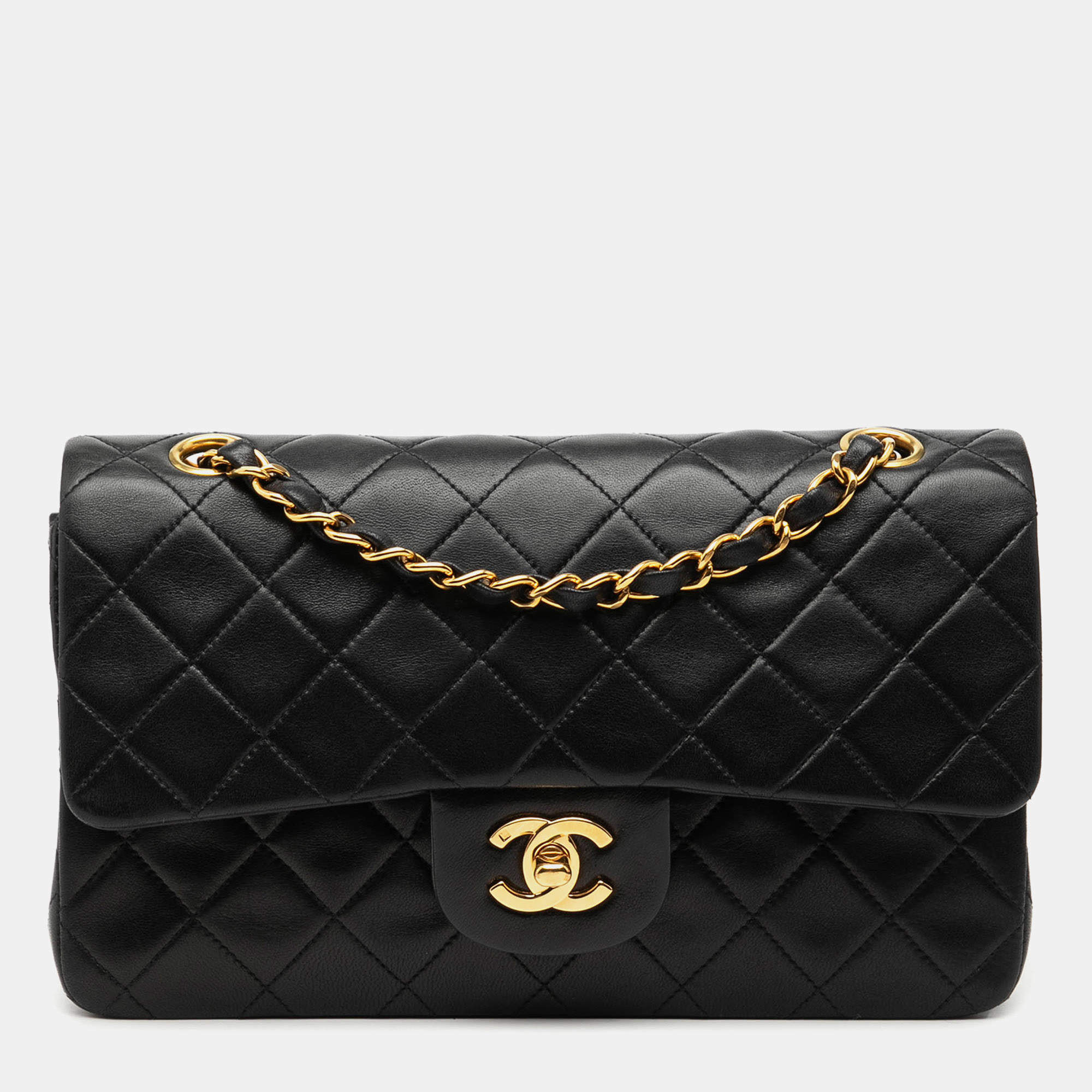 Pre Owned Chanel Black Small Classic Lambskin Double Flap