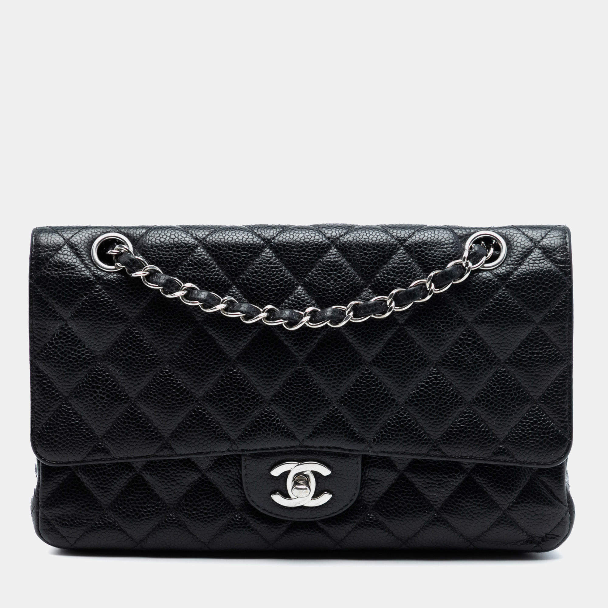 Pre Owned Chanel Black Medium Classic Caviar Double Flap