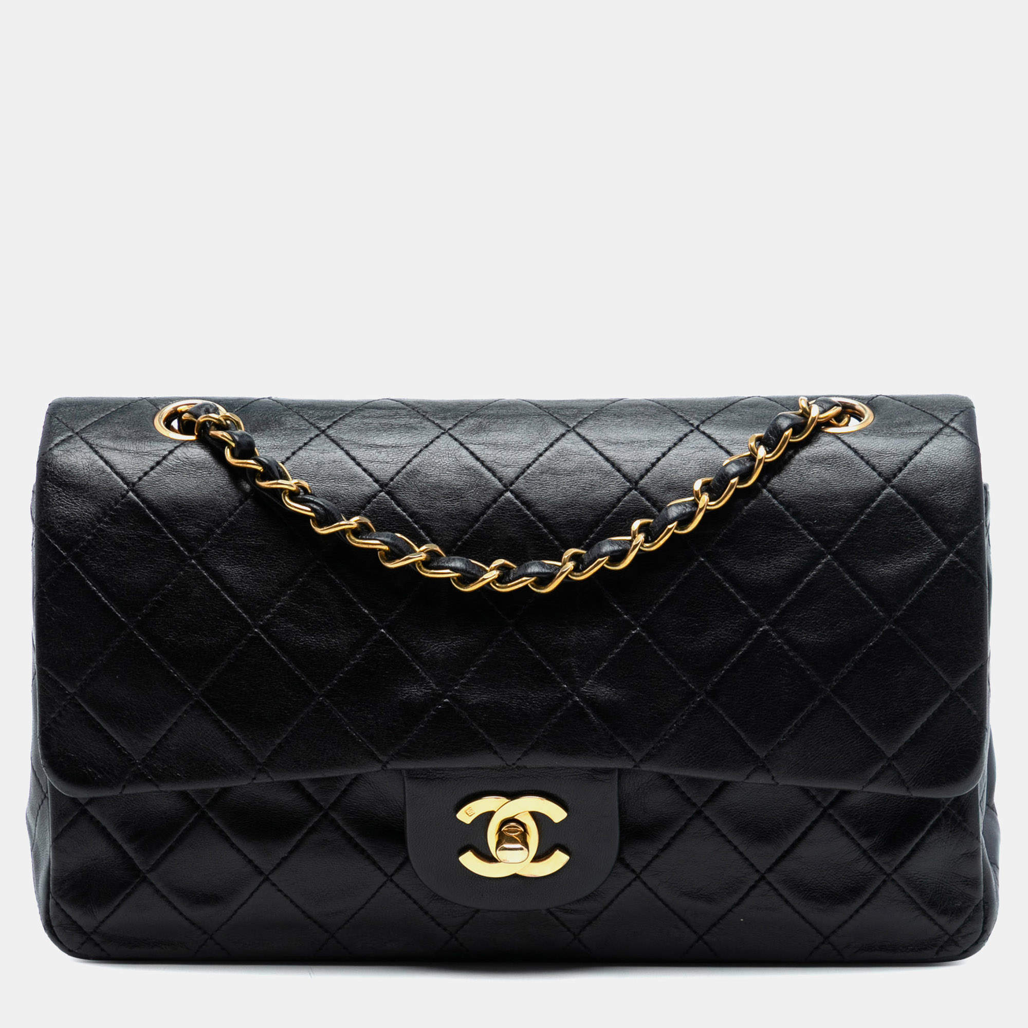 Pre Owned Chanel Black Medium Classic Lambskin Double Flap