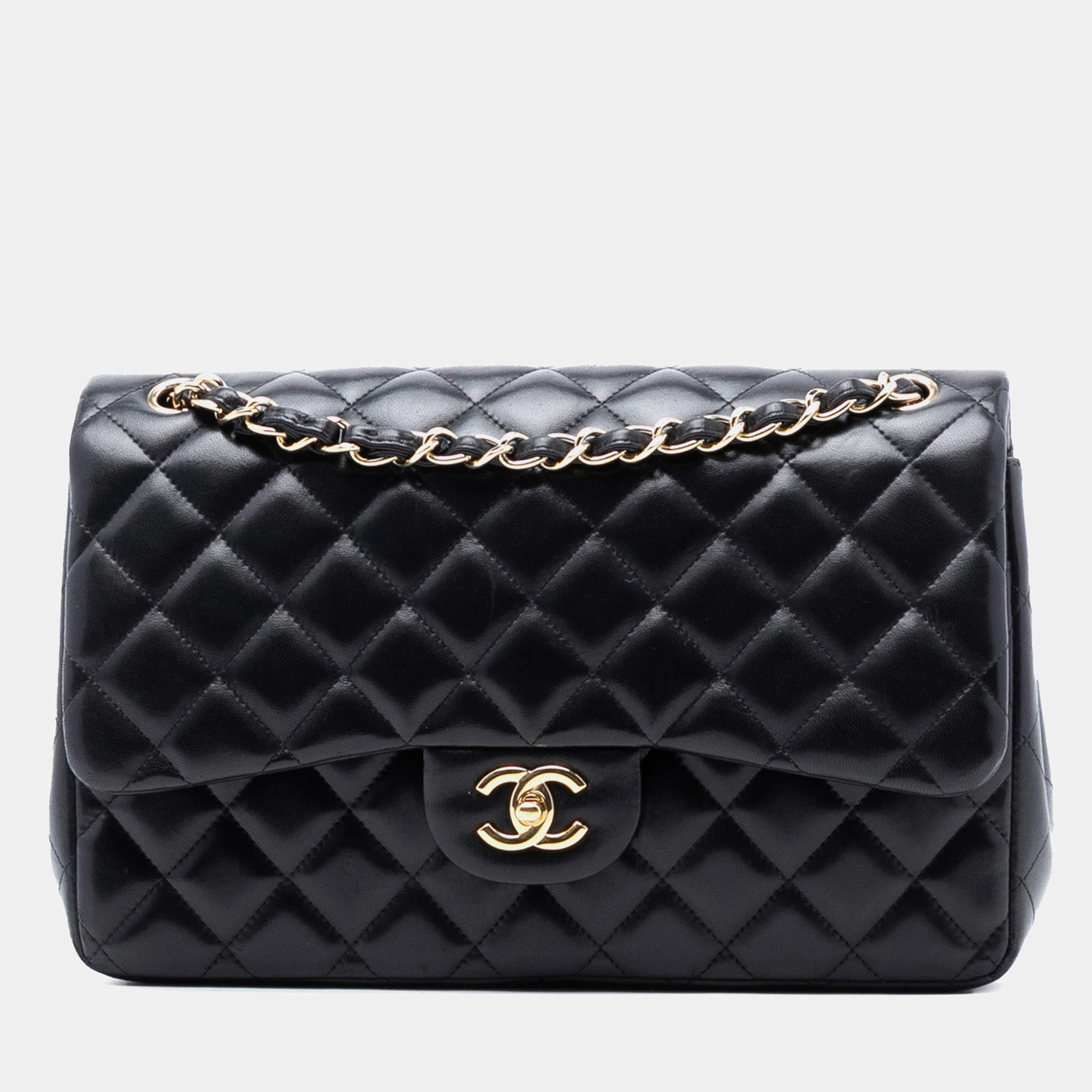 Pre Owned Chanel Black Jumbo Classic Lambskin Double Flap