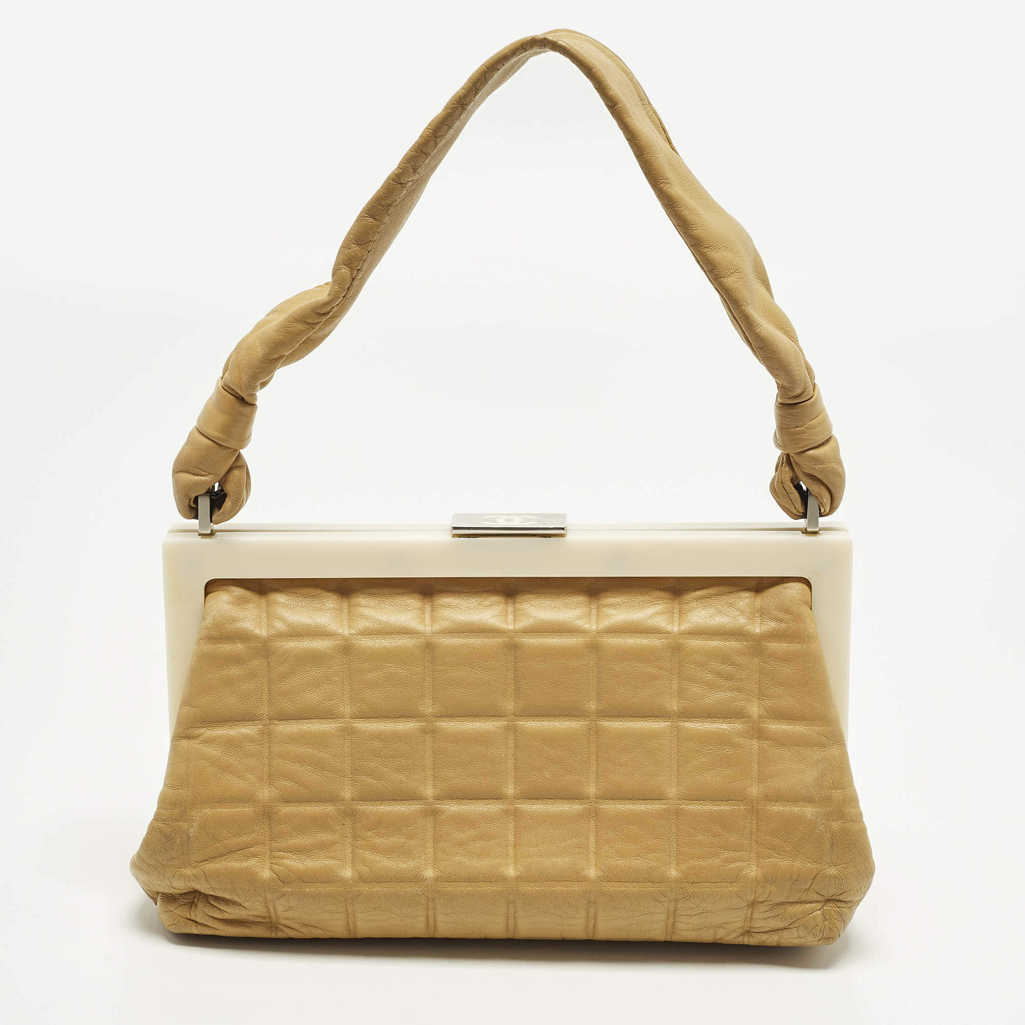 Pre Owned Chanel Tan Chocolate Bar Leather Frame Bag