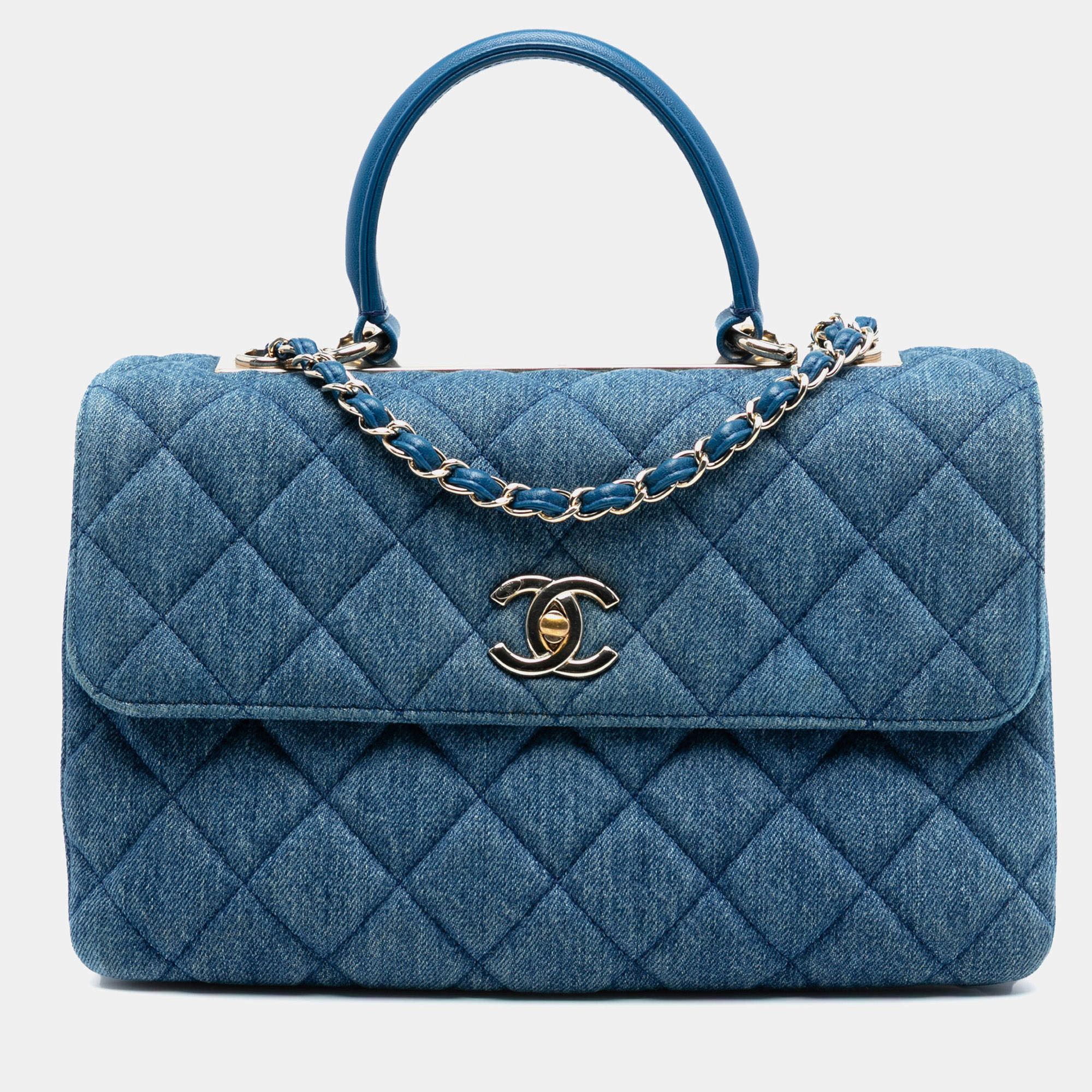 Pre Owned Chanel Blue Medium Denim Trendy CC Top Handle Bag
