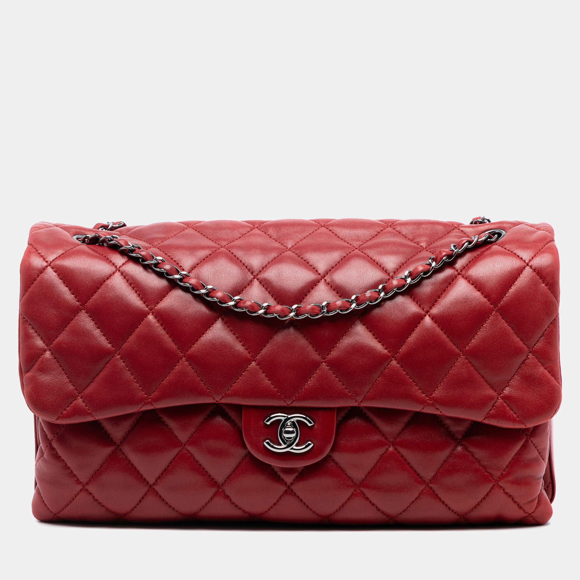 مملوكة مسبقًا حقيبة شا نيل حمراء كبيرة جلد الحمل مبطنة 3 أكورديون غطاء