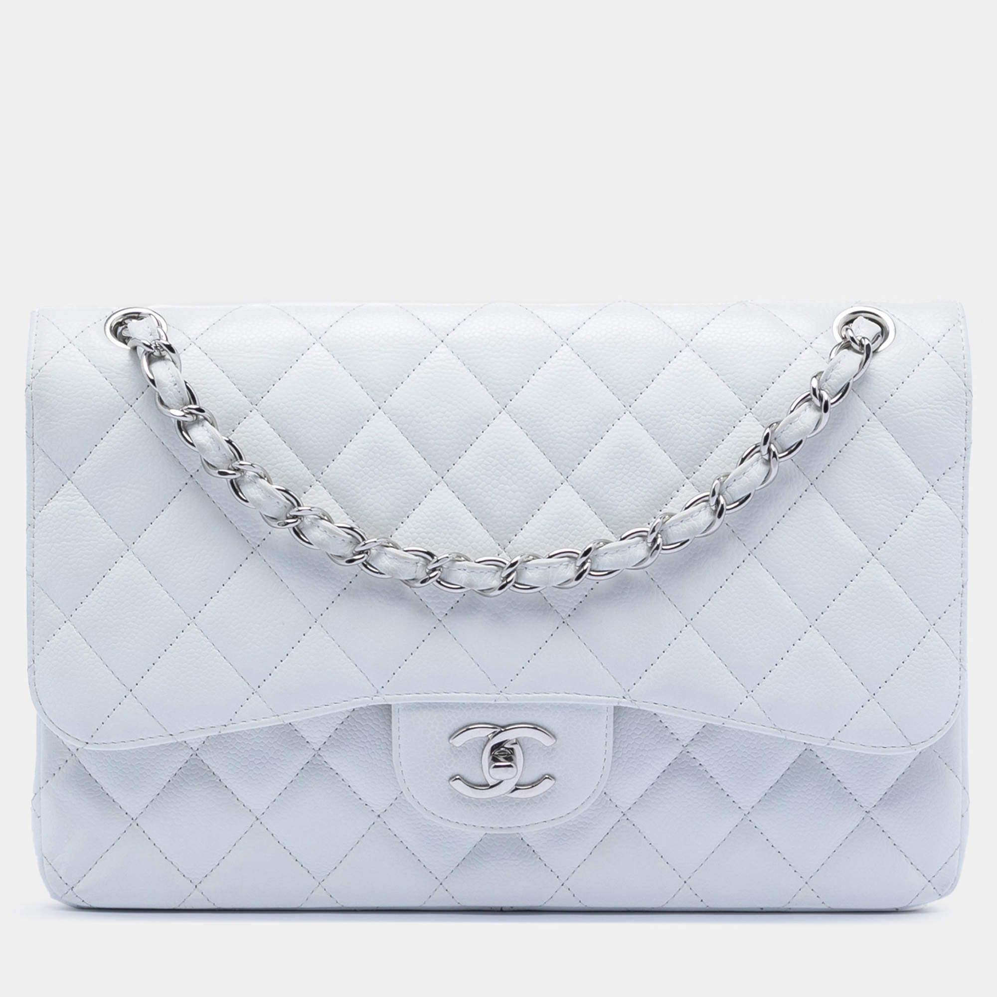 مملوكة مسبقًا Chanel White Jumbo Classic Caviar Double Flap