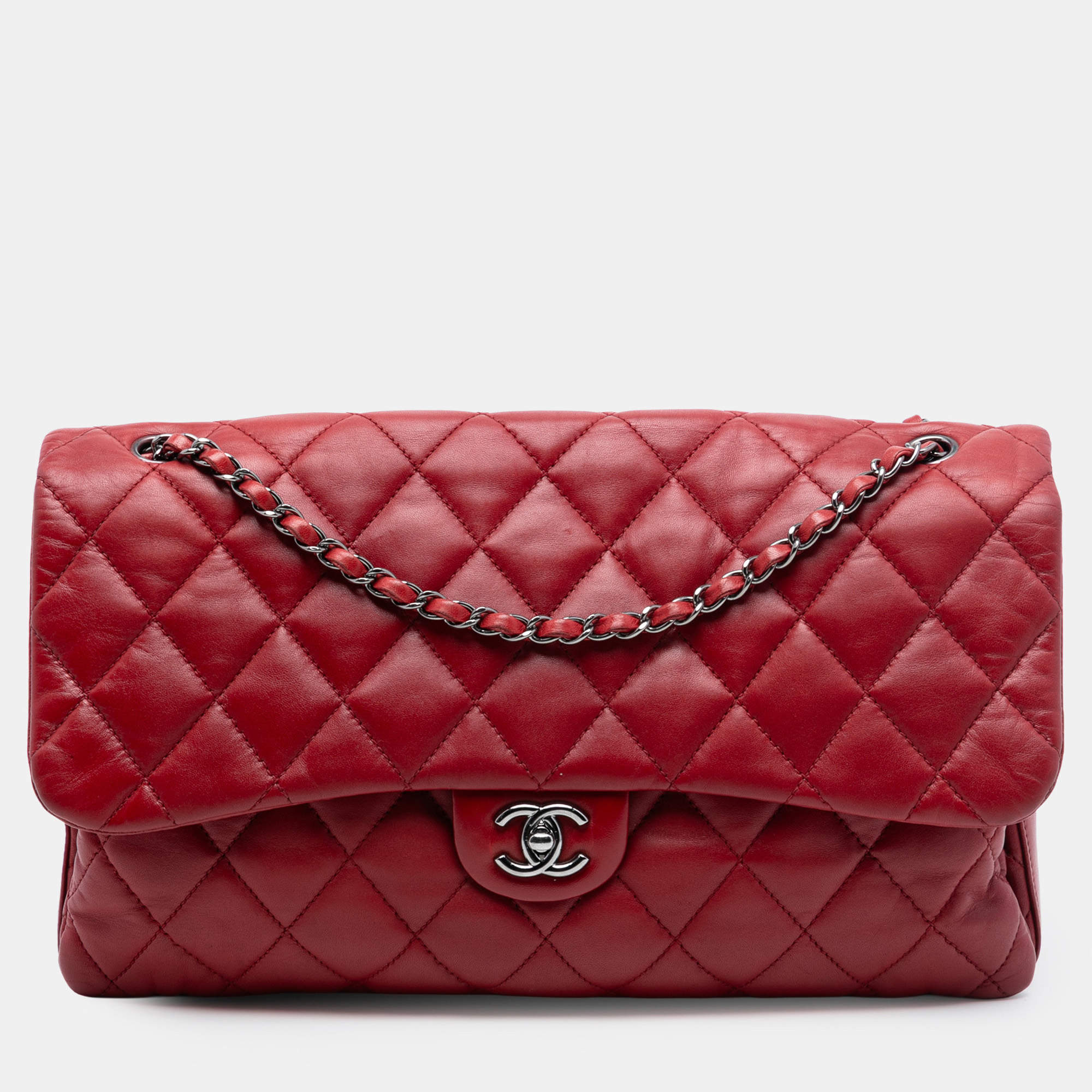 مملوكة مسبقًا Chanel Red Maxi Lambskin 3 Accordion Flap