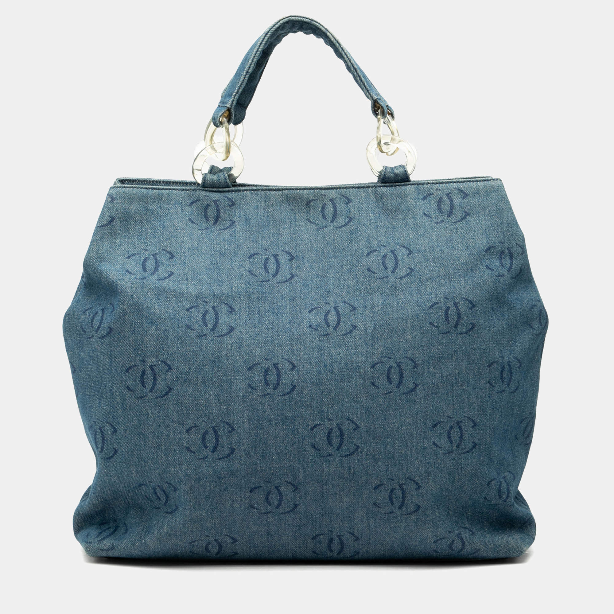 Pre Owned Chanel Blue CC Denim Tote