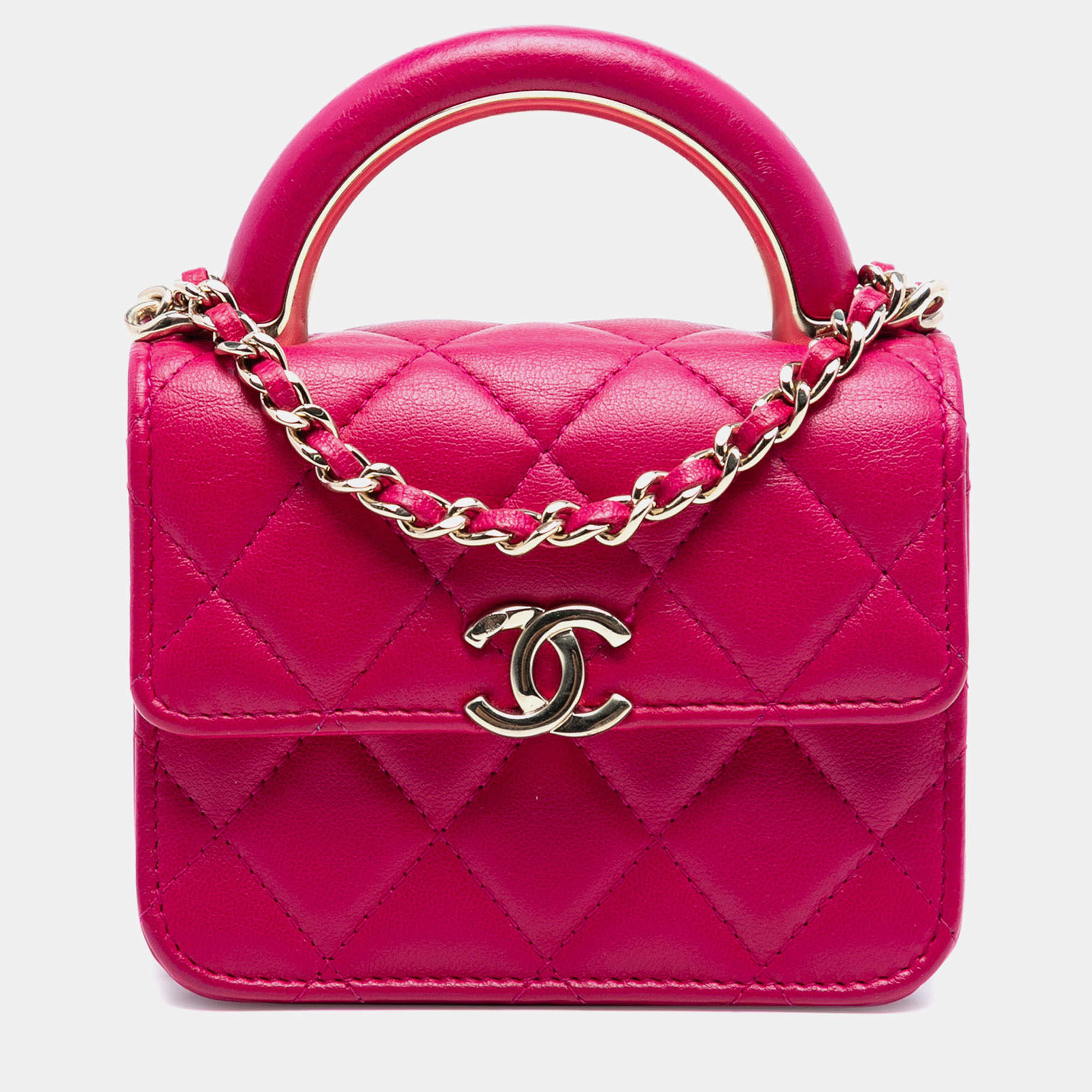 Pre Owned Chanel Pink Mini Lambskin Paris Le19M Charming Top Handle Flap
