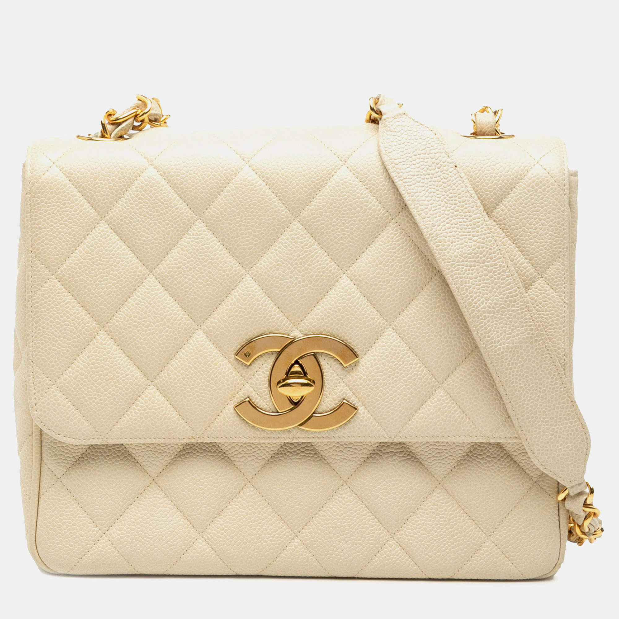 Pre Owned Chanel Brown XL CC Quilted Caviar Square Single Flap