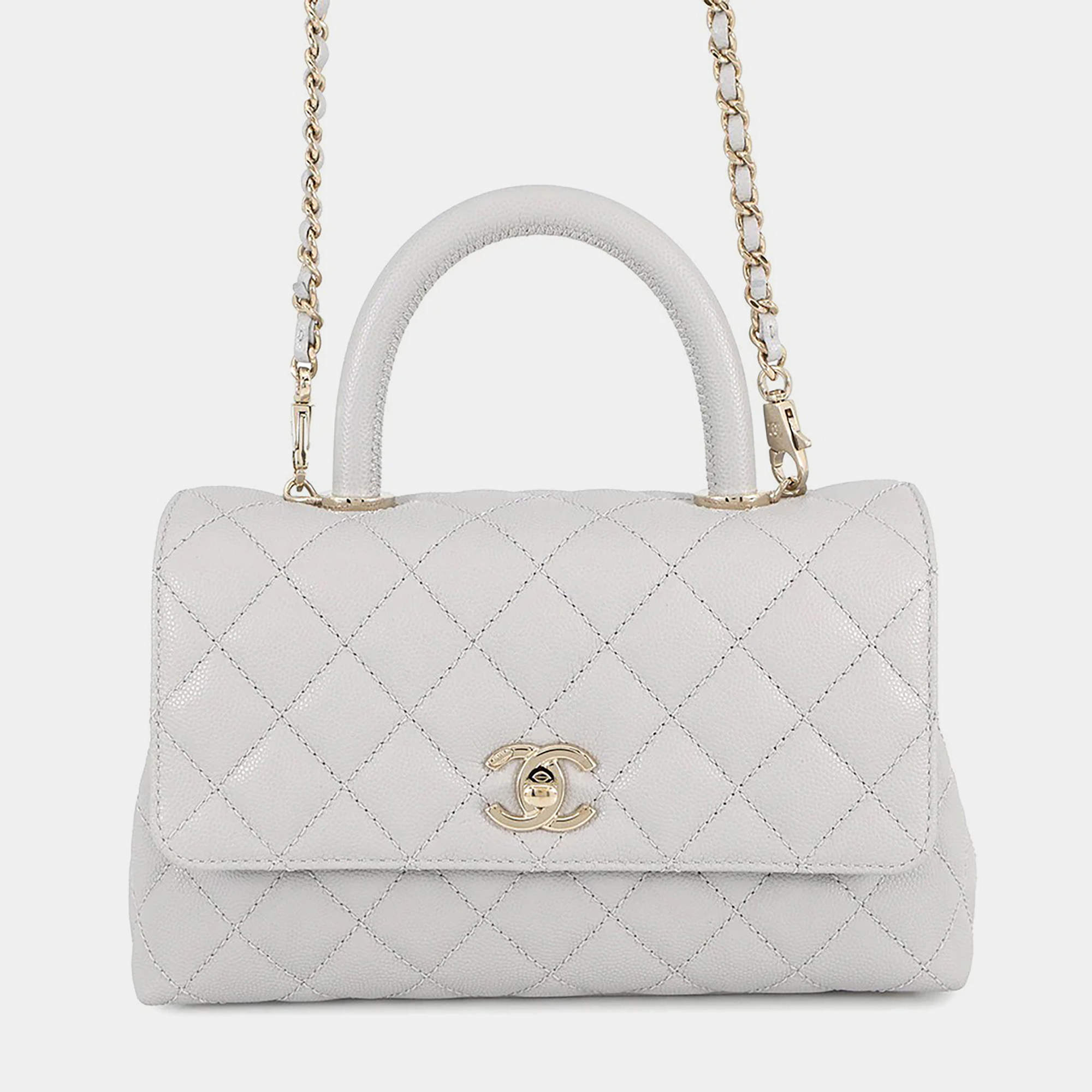 مملوكة مسبقًا Chanel Coco Handle 2Wayhandbag Ice Gray Caviar Leather Size XS