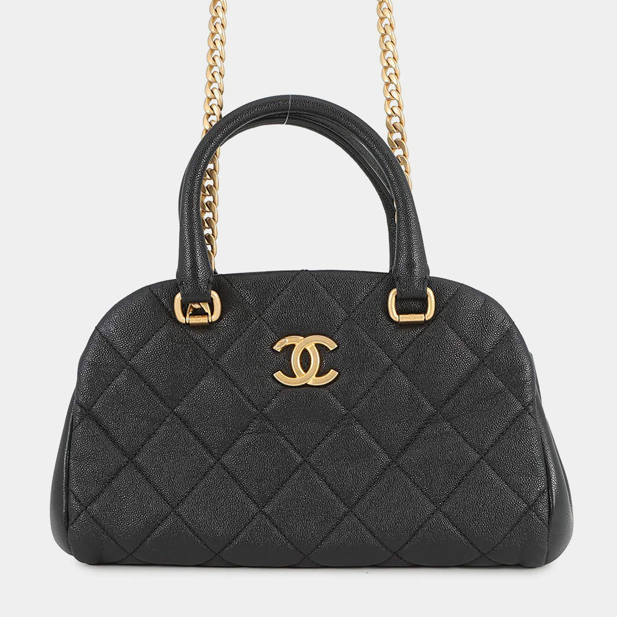 مملوكة مسبقًا Chanel Matelasse Bowling Bag Black Caviar Leather