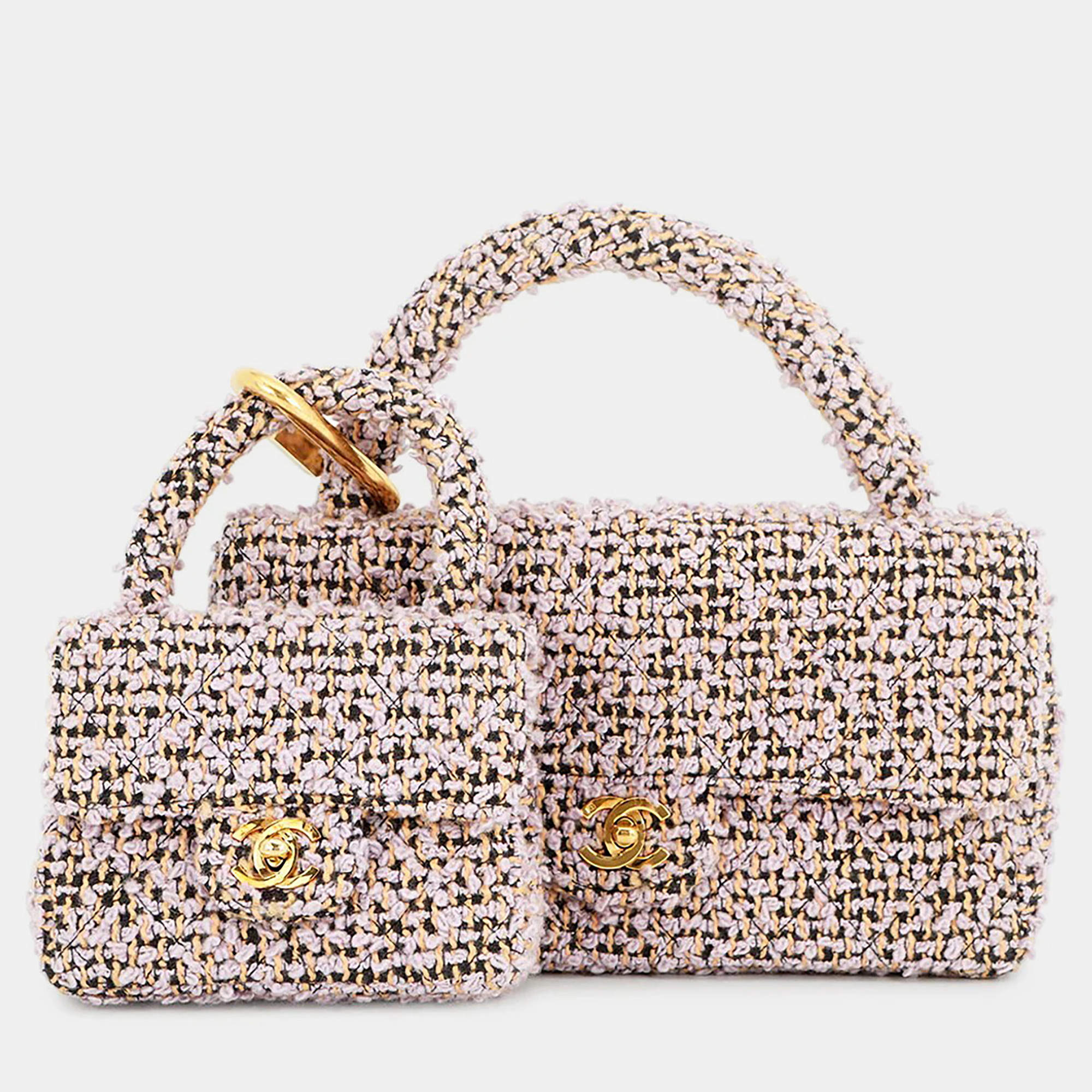 مملوكة مسبقًا حقيبة شانيل بني أرجوانية تويد للأم والابنة