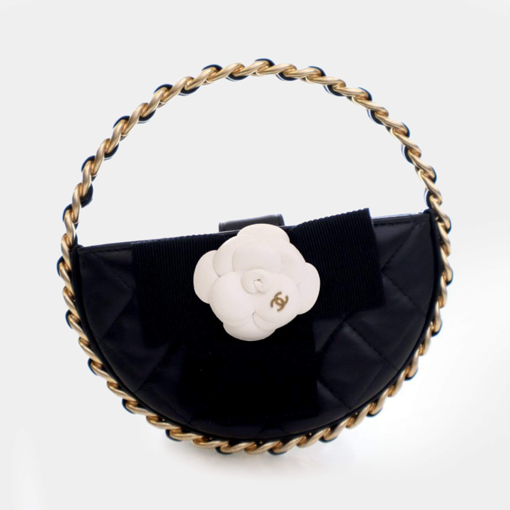 Pre Owned حقيبة كلتش شانيل مستديرة كامليا جلد خروف صغير