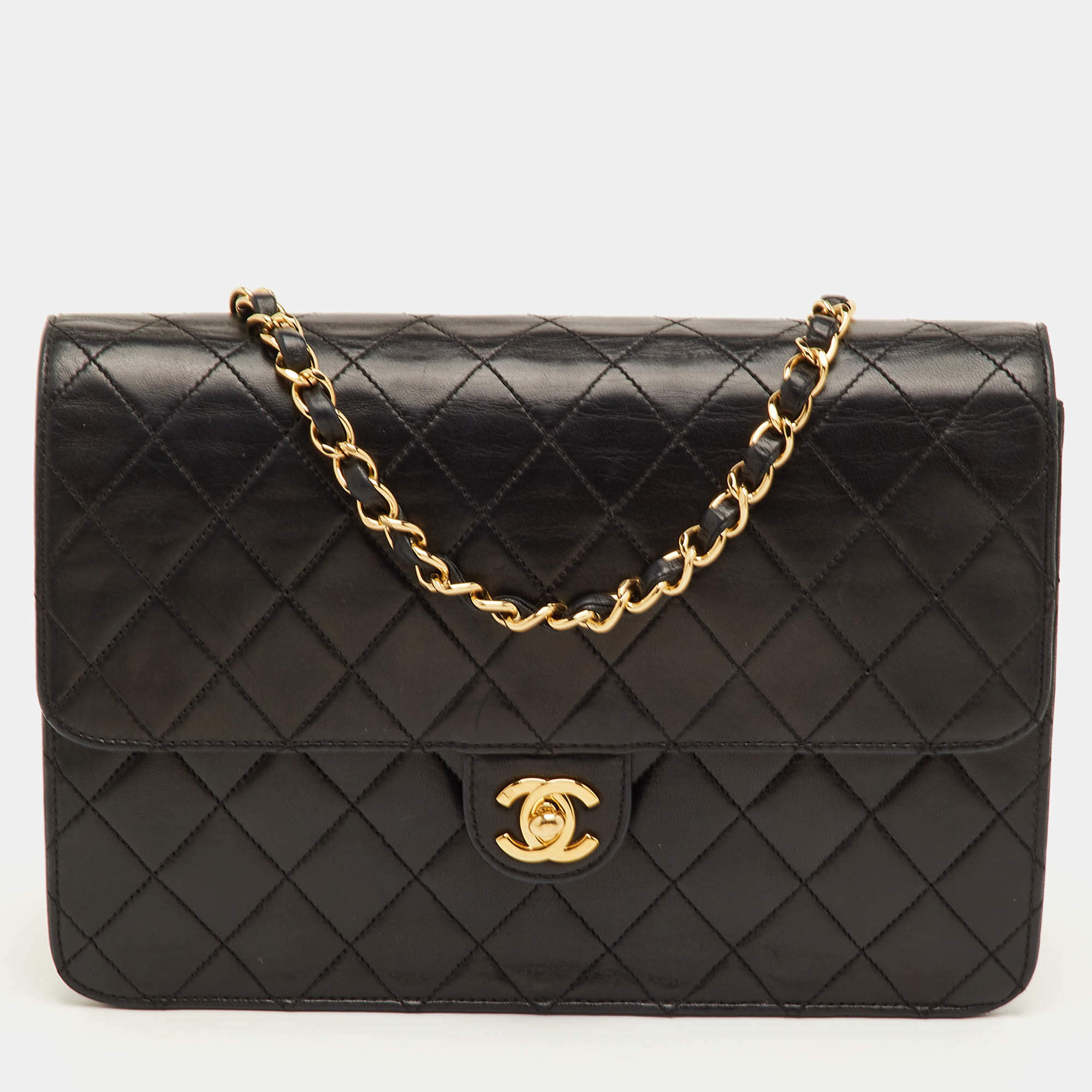 Pre Owned Chanel Black Quilted Leather Vintage Classic Single Flap Bag