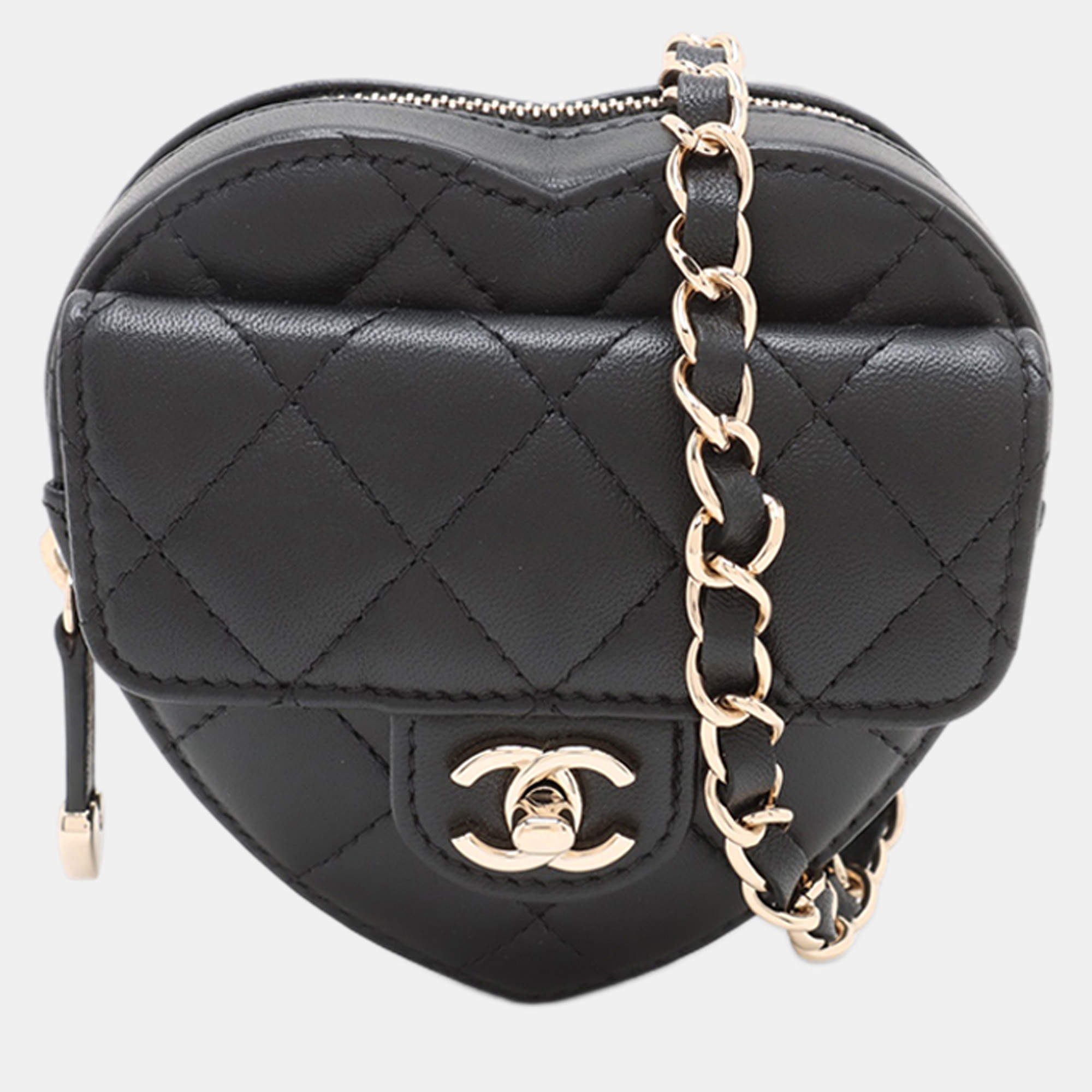 Pre Owned Chanel Black Mini Lambskin CC in Love Heart Belt Bag