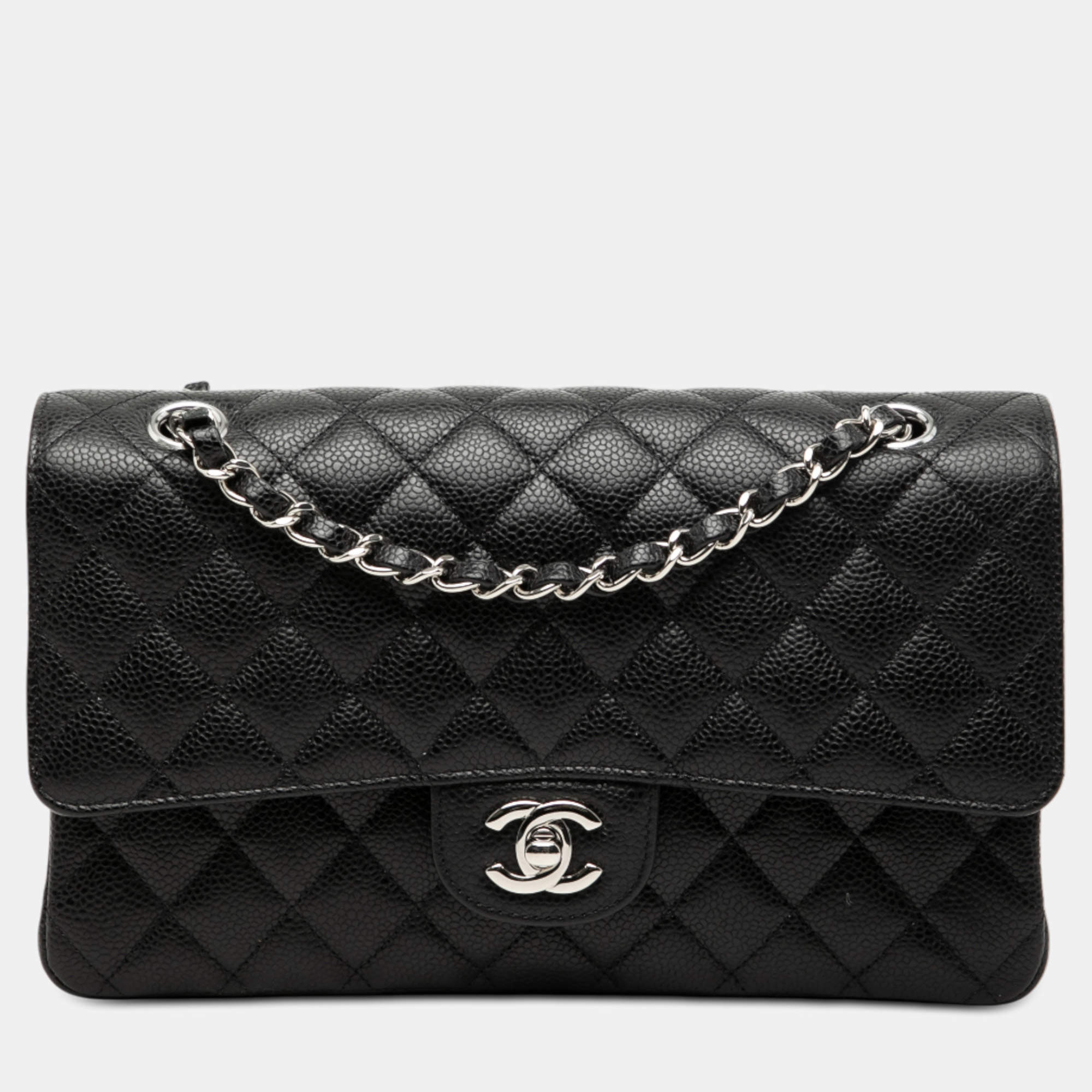 Pre Owned Chanel Black Medium Classic Caviar Double Flap