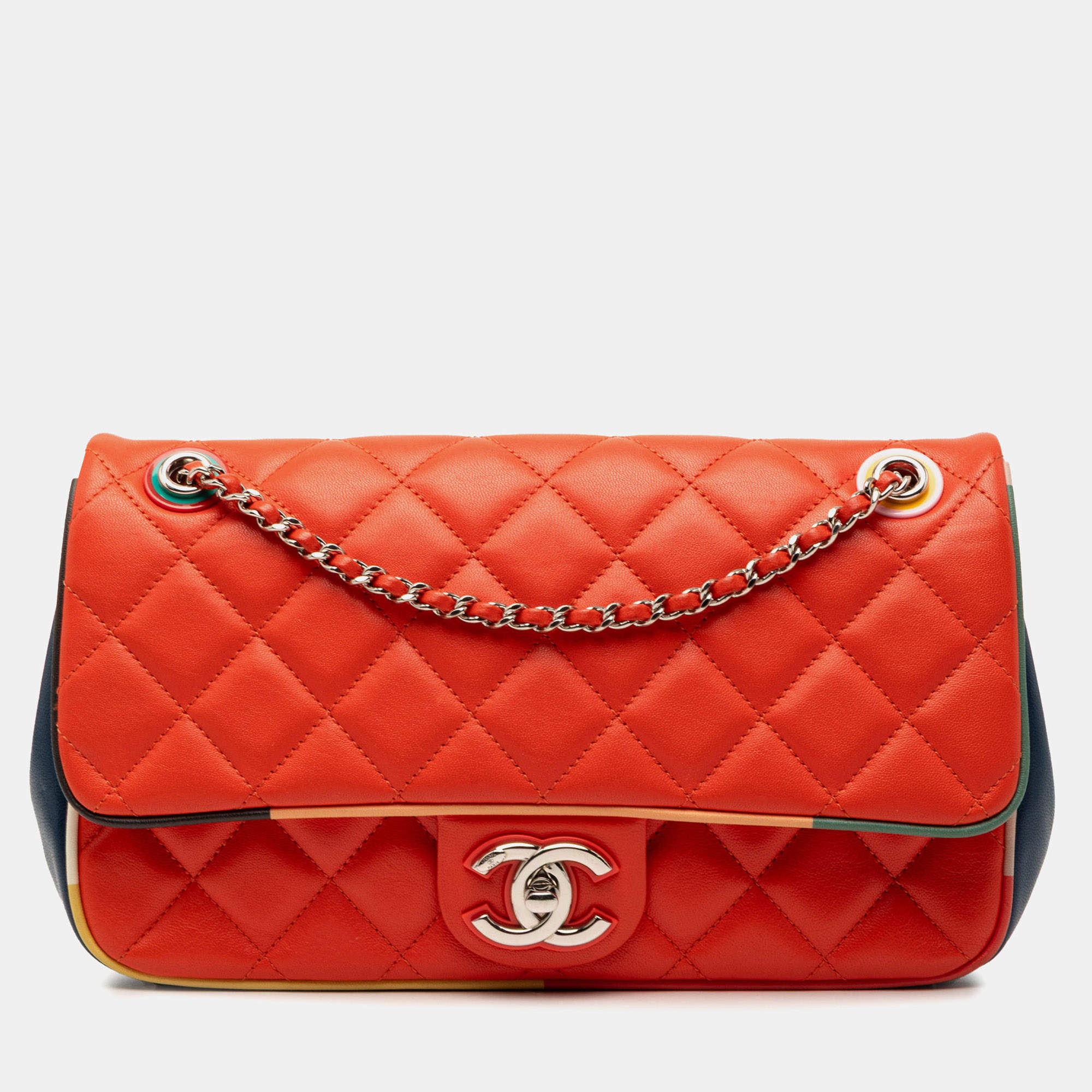 Pre Owned Chanel Red Medium Quilted Lambskin Cuba Color Flap